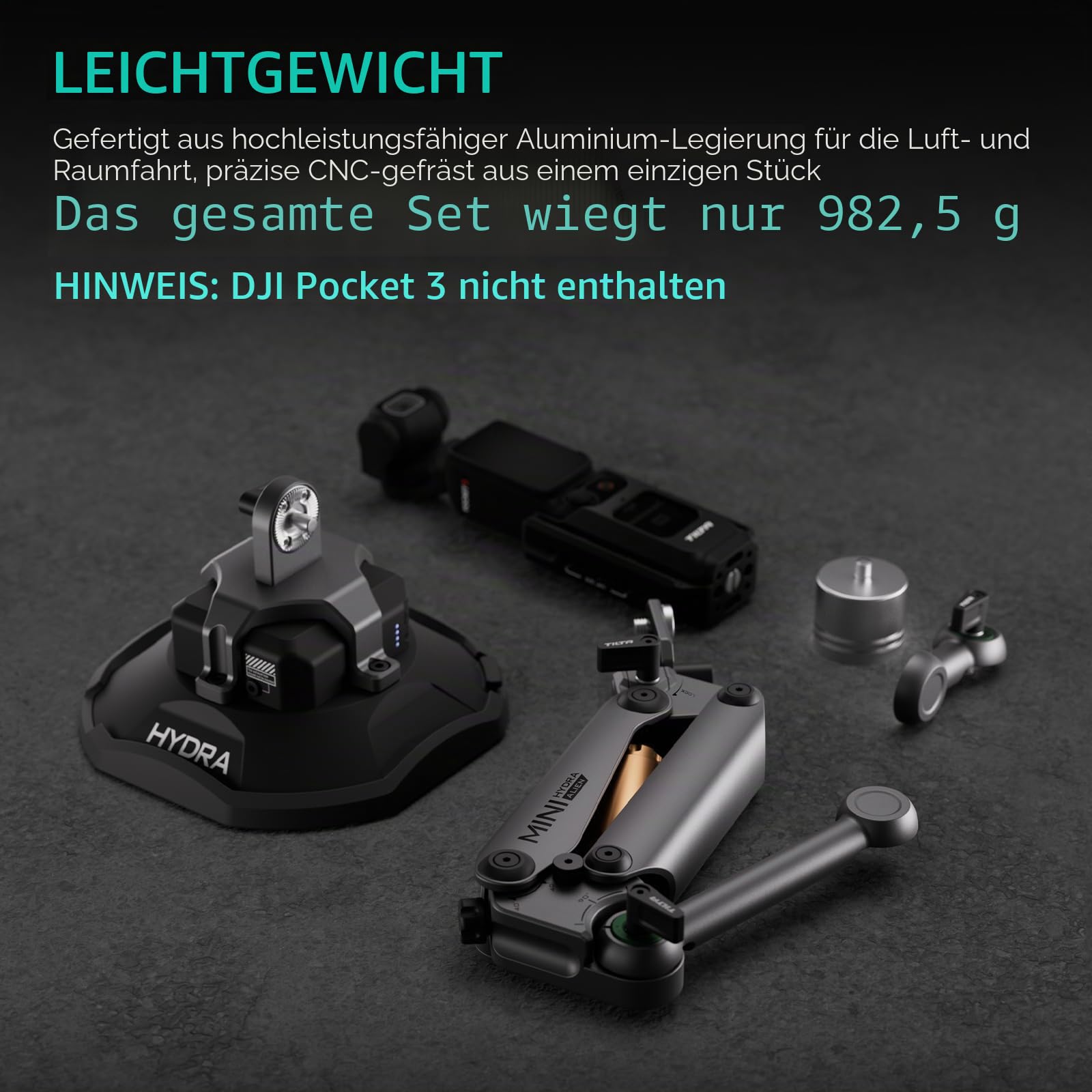 Tilta Hydra Alien Mini Stoßdämpfer mit elektronischem Saugnapf, kompatibel mit DJI Pocket 3, Action 3/4, Insta360 X4/X3 und iPhone, HDA-T15-A-TG