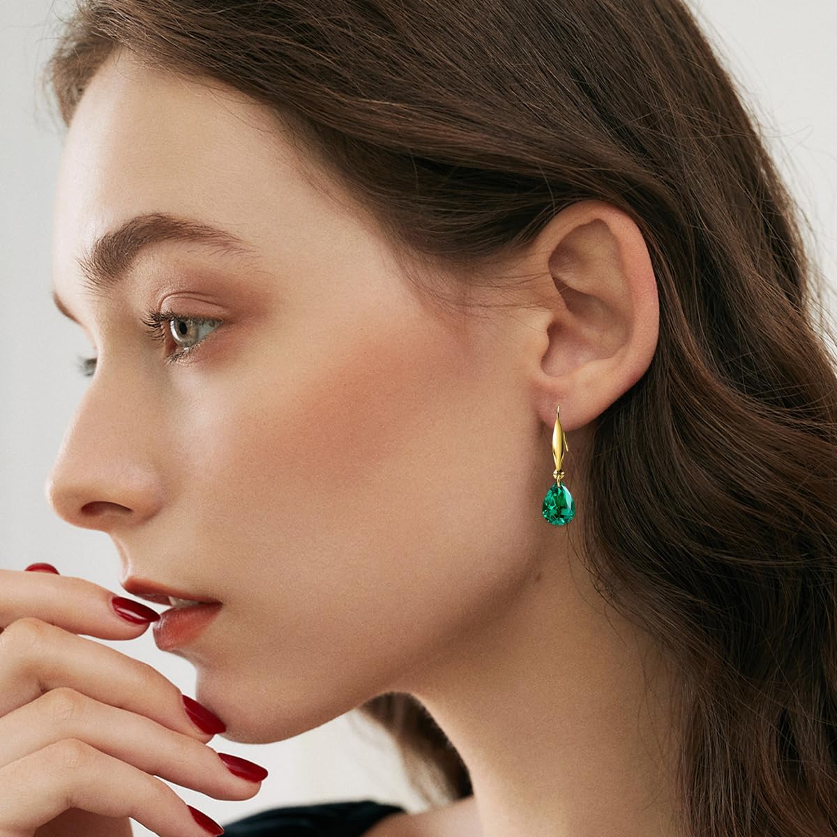 18K Gold Pear Birthstone Dangle Earrings for Women,Teardrop Created Gemstone Earring(Total 3 Carat 6MM*9MM*2) Anniversary Birthday Mother's Day Jewelry for Mom Her - Image 3