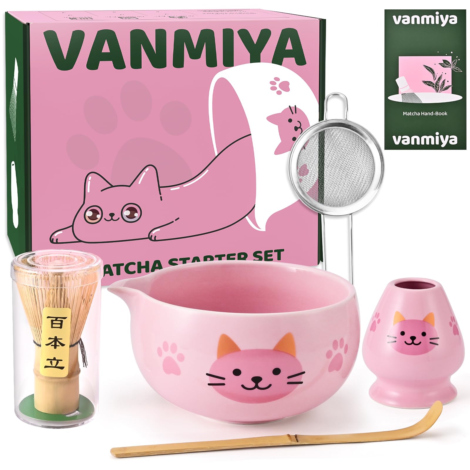 Vanmiya Matcha Whisk Set, 5Pcs Ceramic Matcha Set Includes Matcha