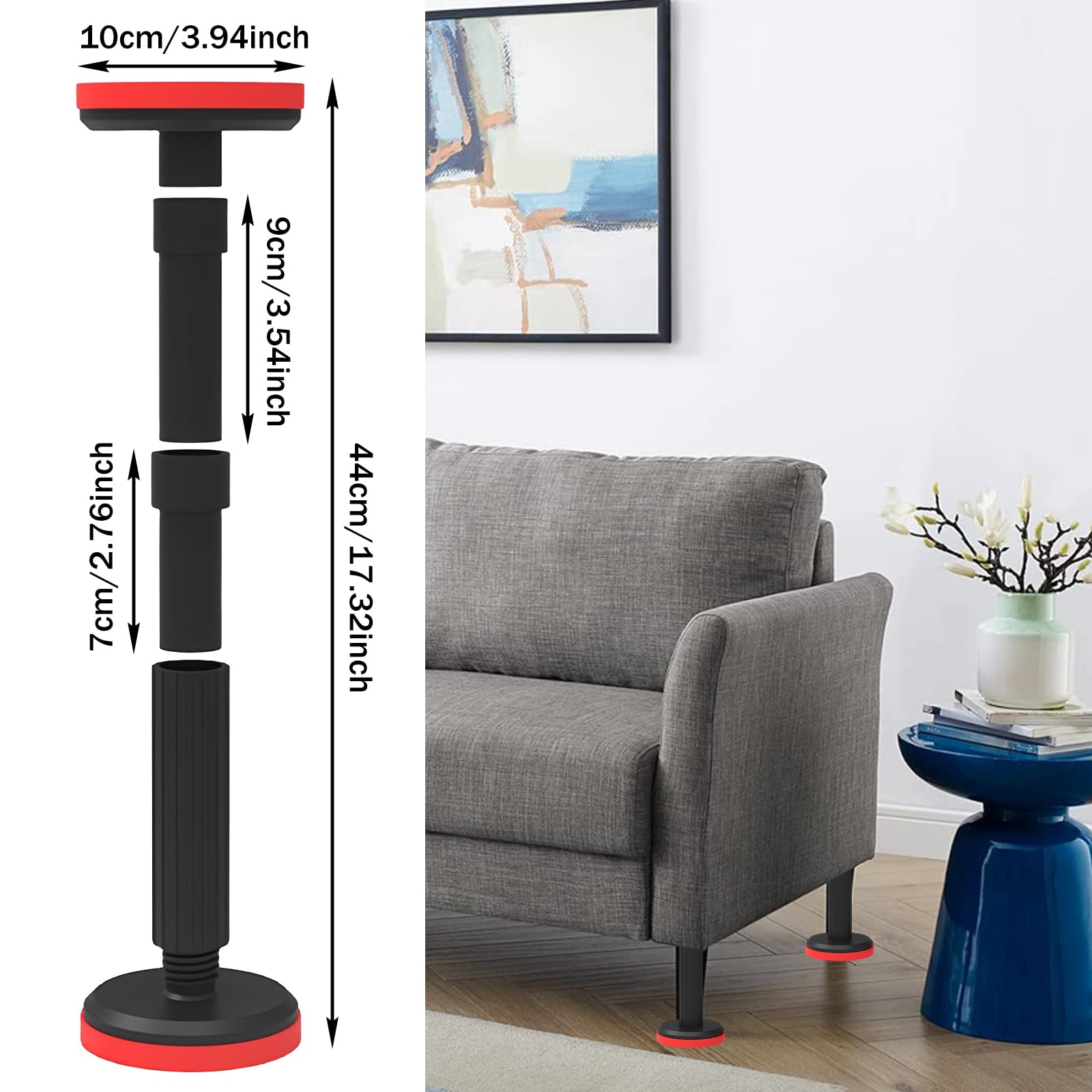 WIYETY 2 Aste Telescopiche 18–45 Cm – Sistema Di Supporto Regolabile Con Carico Fino A 400 Kg, Per Armadi, Divani, Pensili E Mobili Da Bagno (Nero)