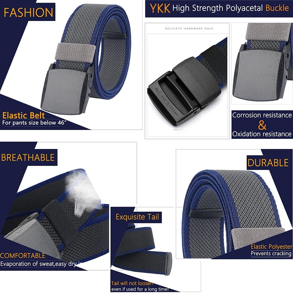 Miniatura 4 de LionVII Cinturones elásticos para hombre, cinturón de lona elástico, hebilla de plástico duradera para trabajo, viajes, deportes, ajuste para
