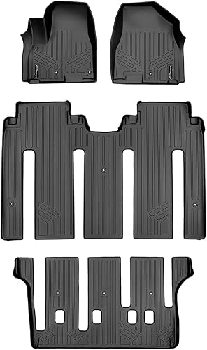 Miniatura 1 de SMARTLINER Juego de tapetes de piso de ajuste personalizado, 3 filas, color negro para modelos Kia Sedona 2015-2021 para 7 pasajeros