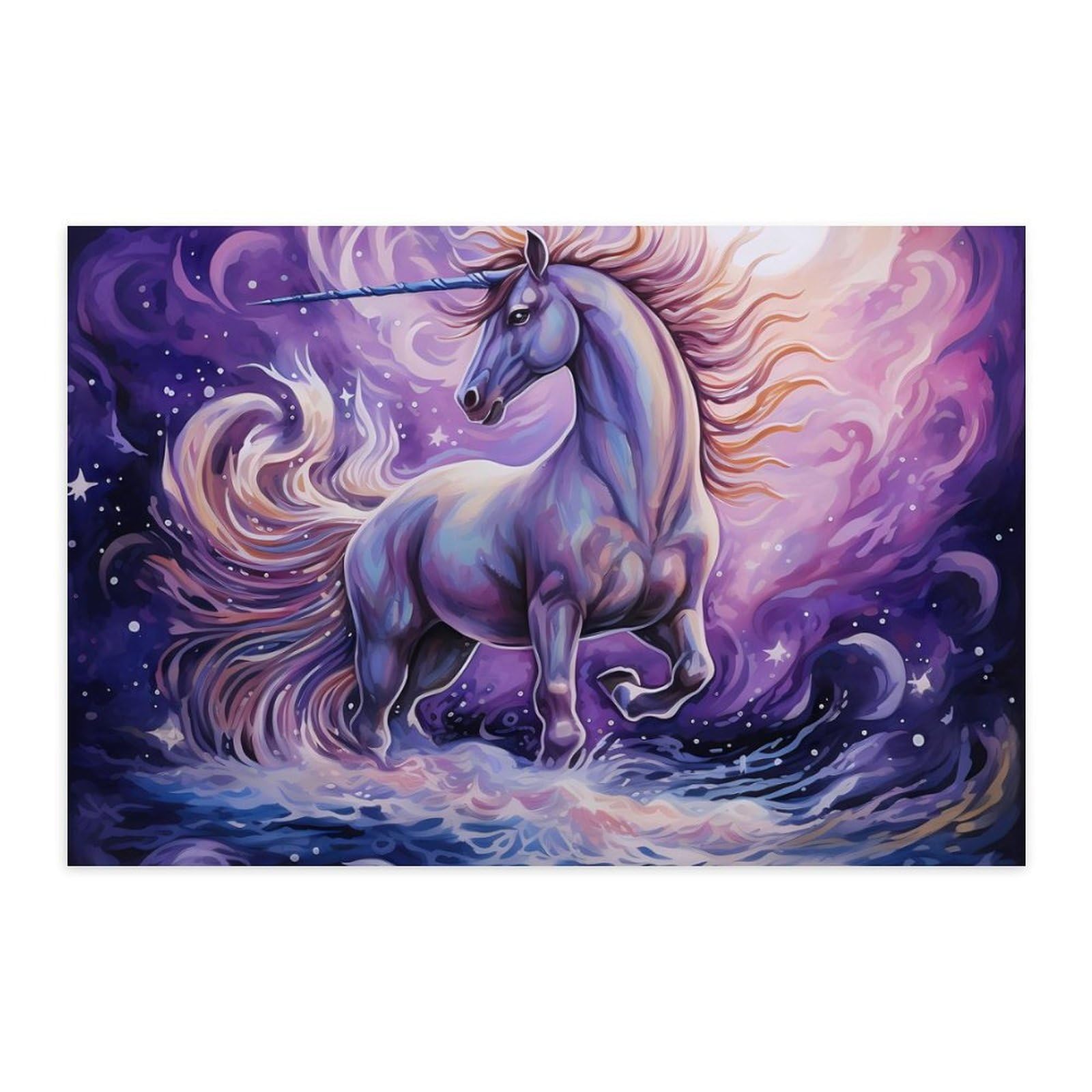 Colourful Unicorrn on Ocean in Night Fashion Poster Letters Self Adhesive Wall Art Prints Durable and Waterproof Home Decor 60 * 90?cm?