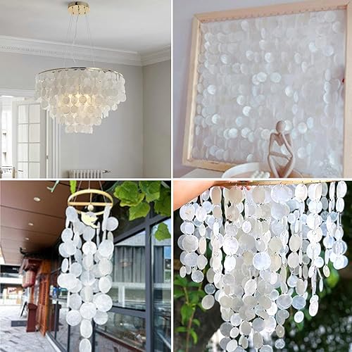 Miniatura 4 de 60 unidades de conchas redondas Capiz, conchas marinas naturales redondas de 2 pulgadas con 2 agujeros, piezas de conchas blancas para campanillas