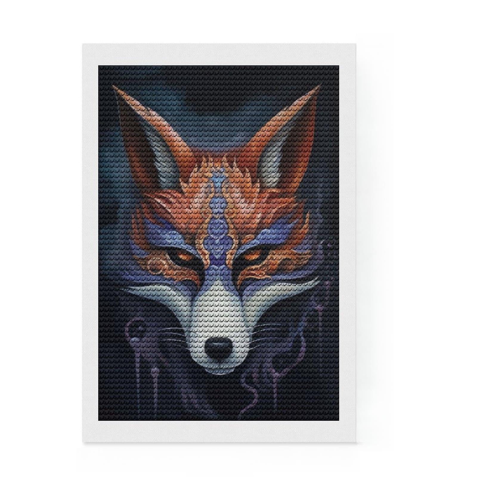 Junmoney Kitsune Fox Mask Charm Diamond Art Canvas 8"x12", Mindful Craft Activity, Easy to Enjoy, Cosy Home Accent, Birthday Gift, Simple to Start