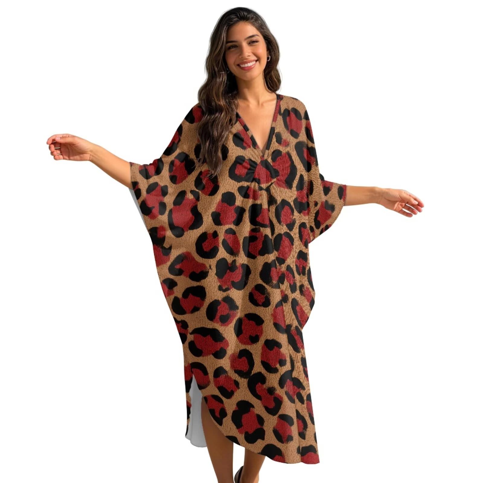 Copricostume estivo da donna, per spiaggia, taglie forti, con scollo a V, maxi abito da spiaggia