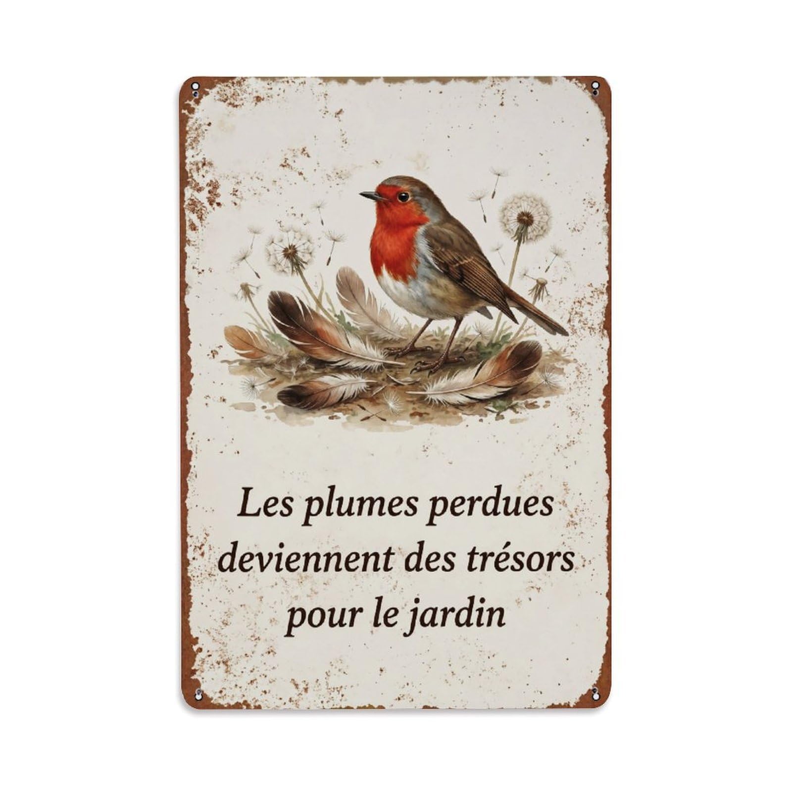 Yrnq Vintage Style-2 Robin Bird Garden Quote Feather Found Vintage Metal Tin Sign Plaque Wall Decor For Cafe, Club, Garden Round Metal Poster 8X8inch