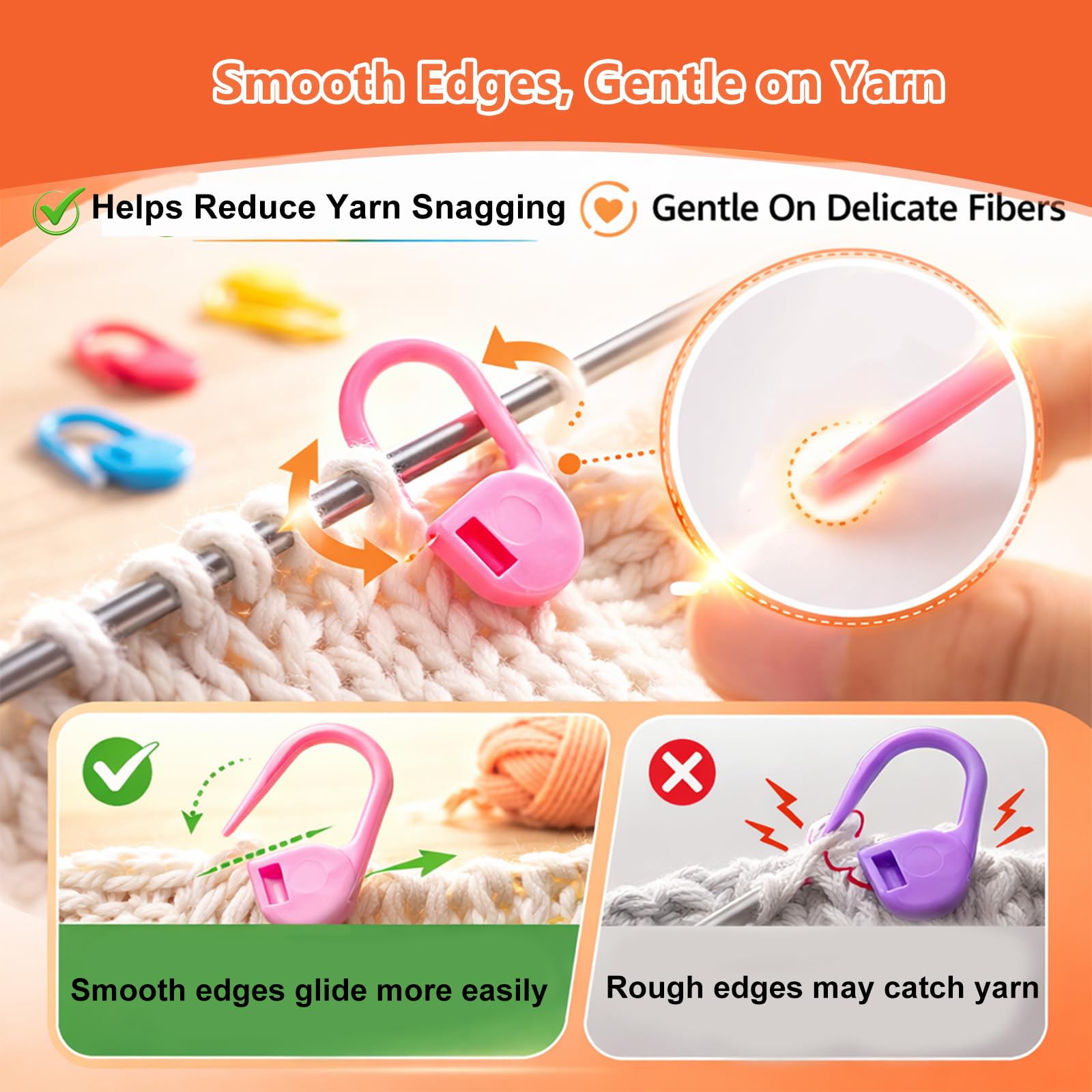 Suhfuib 250 PCS Stitch Markers for Crochet and Knitting, Locking Plastic Stitch Counter Clips, 7 Large-Eye Needles and Storage Case, Essential Crochet Accessories and Supplies for Amigurumi DIY Crafts - 5
