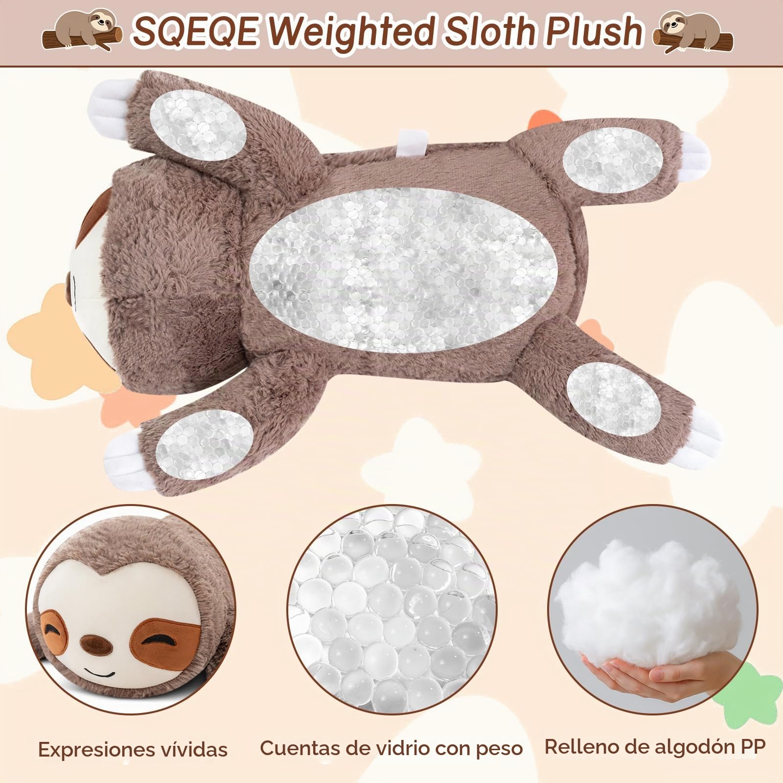 SQEQE Peluche de Perezoso con Peso, Suave Perezoso, con Peso, Bonitos Peluches para niños y Adultos, 60 cm