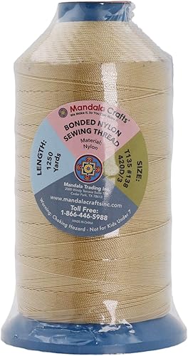Miniatura 336 de Mandala Crafts Hilos de coser resistentes de nailon consolidado, hilo para tejer jeans de cuero, hilos de tapicería marina al aire libre, Beige