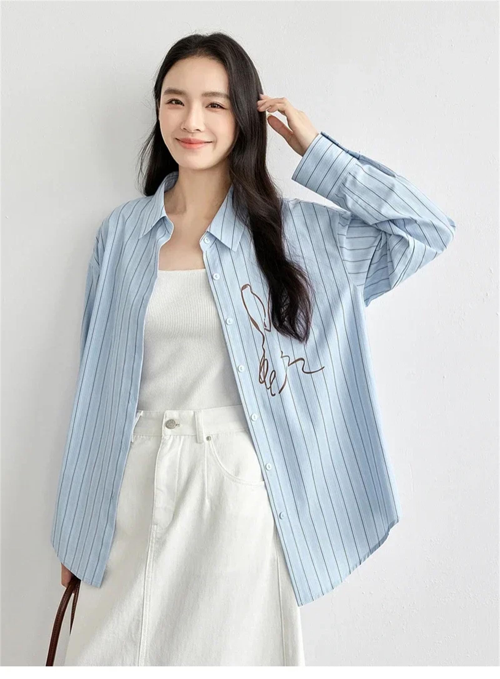 Blusas de primavera a rayas para mujer, elegantes, informales, holgadas, estampadas, de manga larga