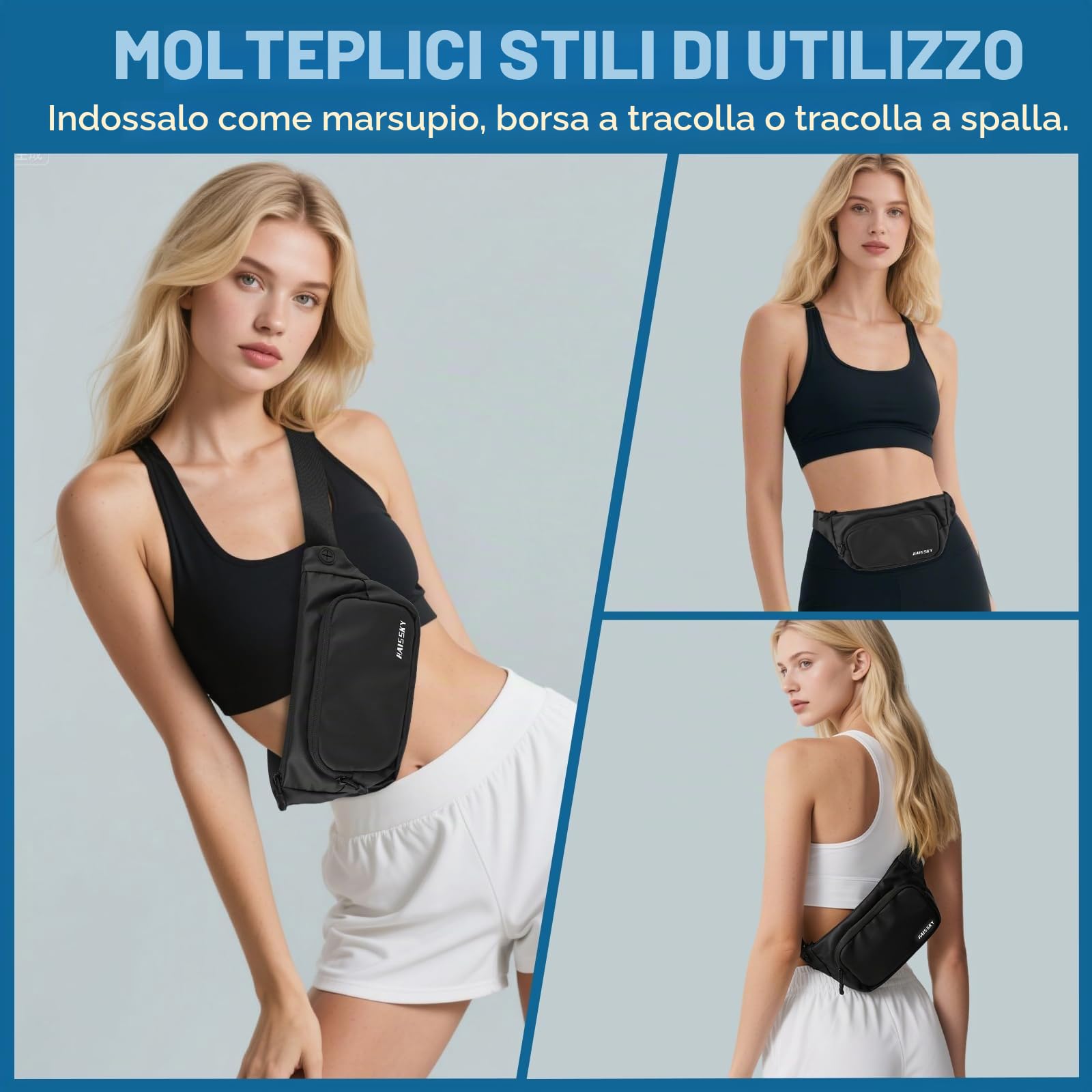 HAISSKY Marsupio Cintura da Corsa Impermeabile Uomo Donna Running Borsa a Tracolla Jogging Viaggi