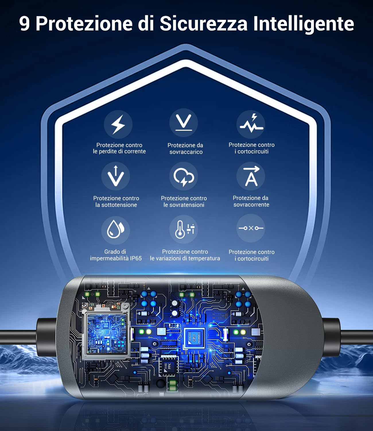 Colonnina Ricarica Auto Elettrica Wallbox 3,7kW 7M 6-16A Portatile LCD IP65 IEC 62196-2