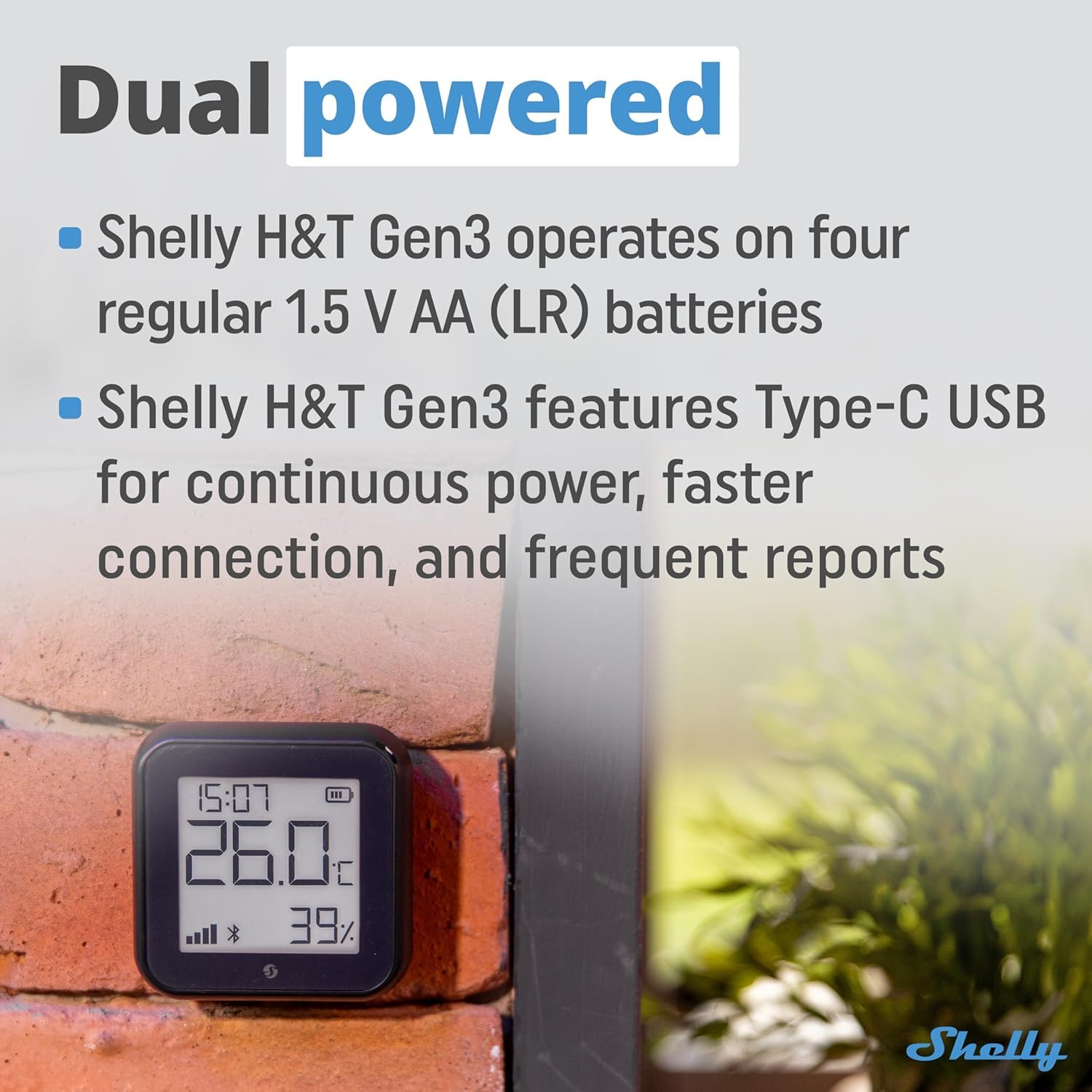 Shelly H&T Gen 3 Lot de 2 capteurs de température et d'humidité Wi-Fi et Bluetooth - Automatisation domestique - Pas de hub nécessaire - Longue durée de vie de la batterie - Montage mural