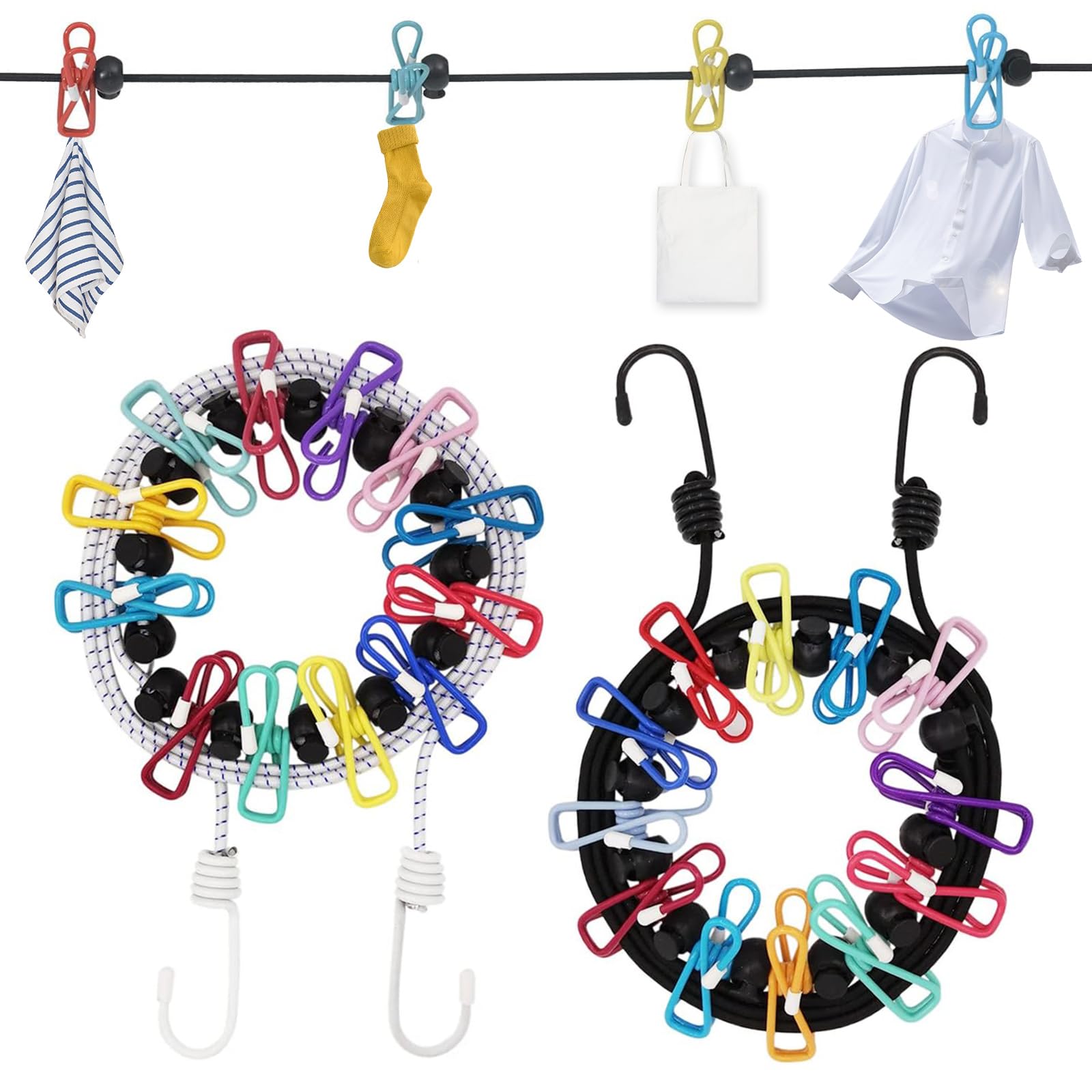 2 Pcs Travel Washing Line, Travel Clothes Line with 24 Colorful Pegs