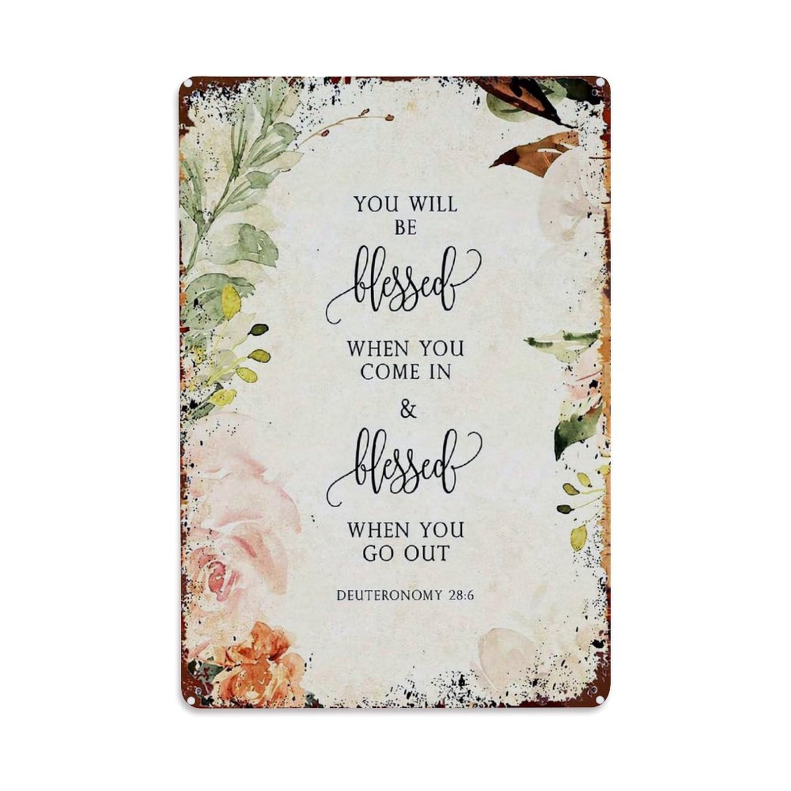 Nestemfo Vintage Floral Watercolor Bible Verse Print Tin Sign Metal Sign, Living Room,Bar, Home, Bedroom Wall Decor,Retro Metal Poster 8X12 Inches