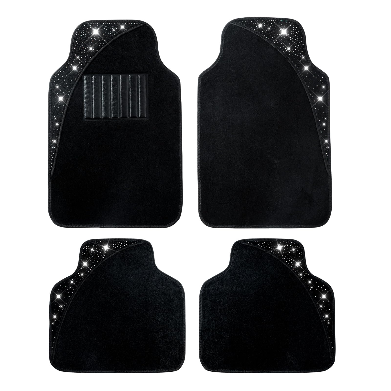 Shining Rhinestones Car Floor Mat Fits with Cargo Liners Sparkling Crystal Diamond Glitter with Anti-Slip Heel Pad Universal Fit for SUV, Sedan, Car, Van 4-Piece Silver