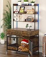 Vista 11 de Petrova Mueble de jaula para perros de 47 pulgadas para 1 perro, resistente para perros medianos y medianos, jaula de madera para perros con puerta