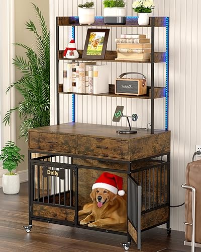 Miniatura 11 de Petrova Mueble de jaula para perros de 47 pulgadas para 1 perro, resistente para perros medianos y medianos, jaula de madera para perros con puerta