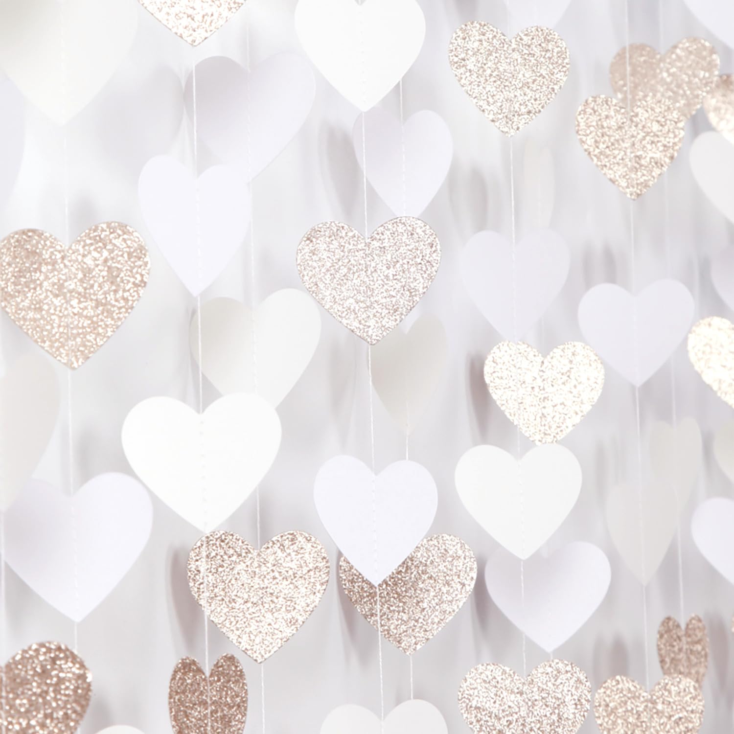 Champagne-Gold Milky-White Birthday Party-Decorations Heart-Garland - 52ft Wedding Hanging Streamers Banner,Bachelorette Engagement Romantic Special