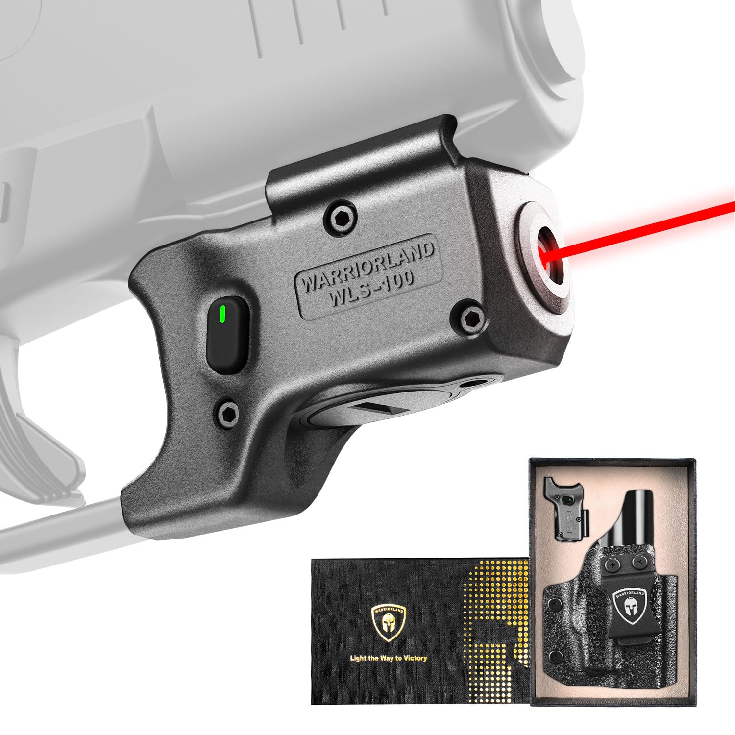 WARRIORLAND Red Laser Sight Fit Glock 43X MOS with Kydex Holster, First Red Beam Sight with Power Indicator, IWB Carry, Right Hand, WLS-100 w/ G43X MOS Holster