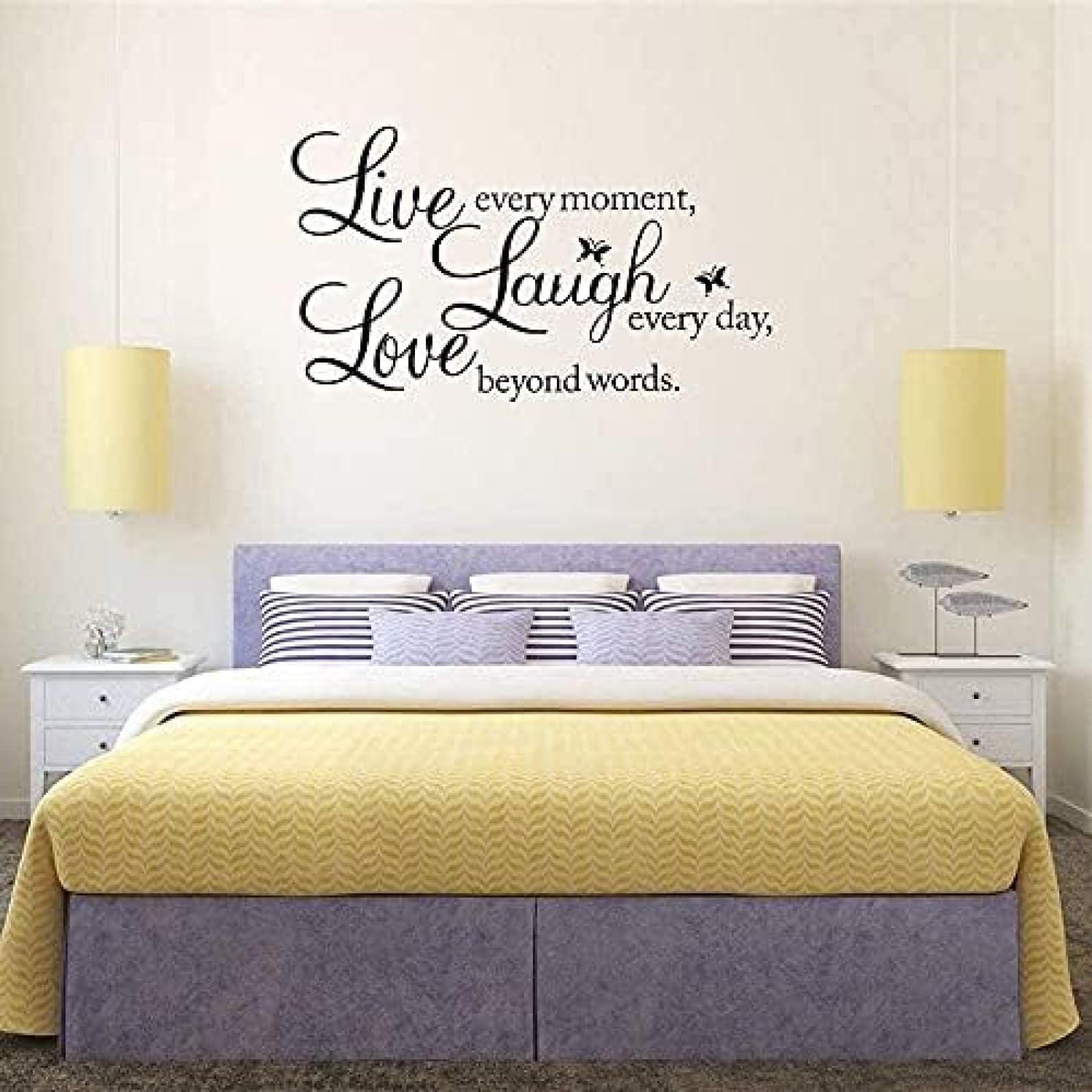 Mingyuans Black Removable Wall Sticker With Life Quote "Live Every Moment, Laugh Every Day, Love Beyond Words" For Bedroom Or Living Room, Creating A Warm Atmosphere 40X70 Cm Small