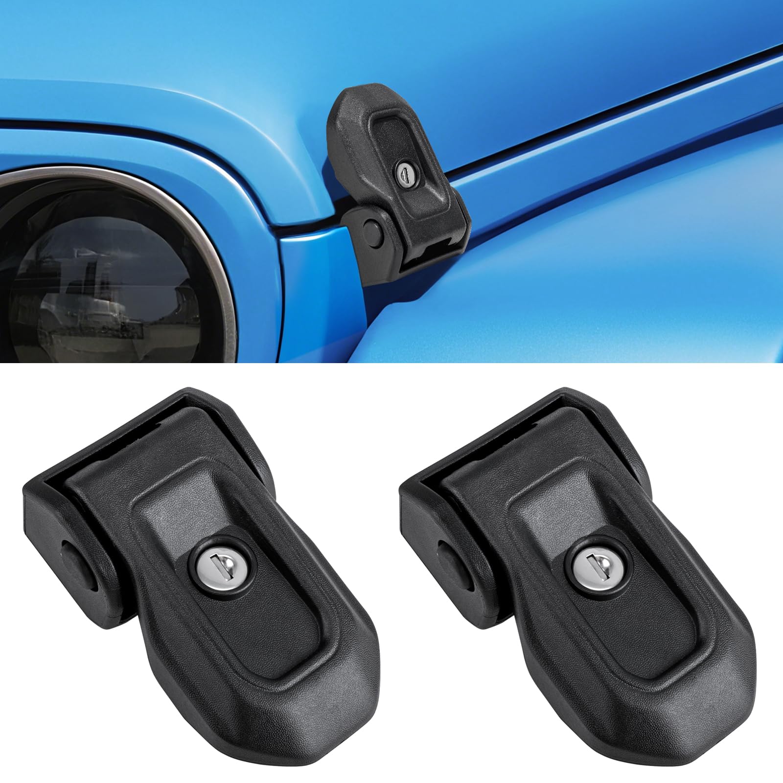 Hood Latches Locking Hood Catch Kit Compatible with Jeep Wrangler JL JLU 2018-2025 / Gladiator JT 2020-2025 (Black)