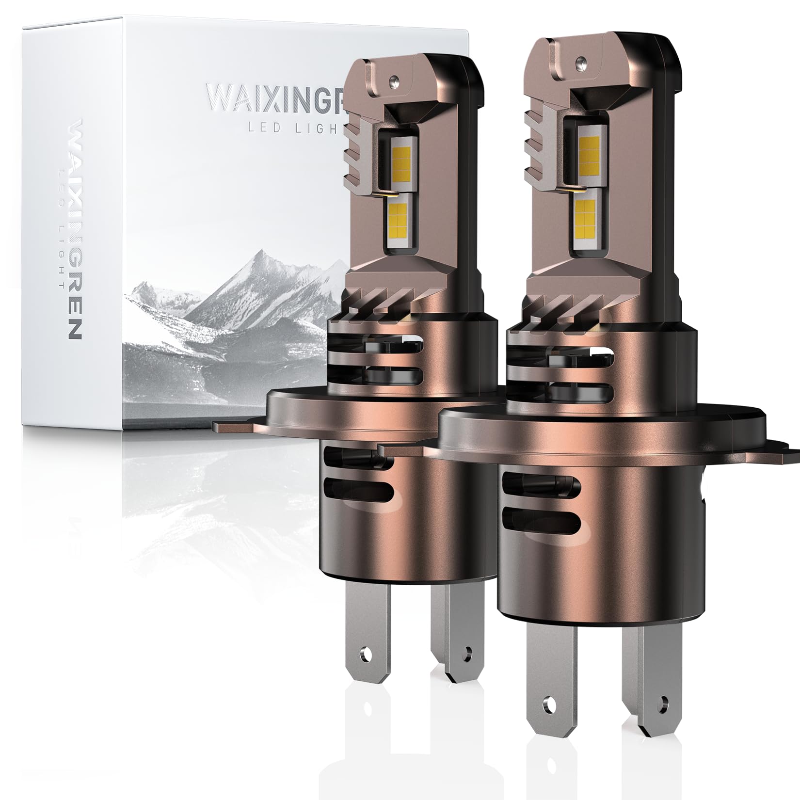 WAIXINGREN H4 Led Headlight Bulbs, 32000LM 6500K 600% Brighter, 120W H4 Headlight Bulbs Led with Fan, Halogen Replacement Bulb, Plug and Play Easy Installation, Pack of 2 (H4/9003/HB2)