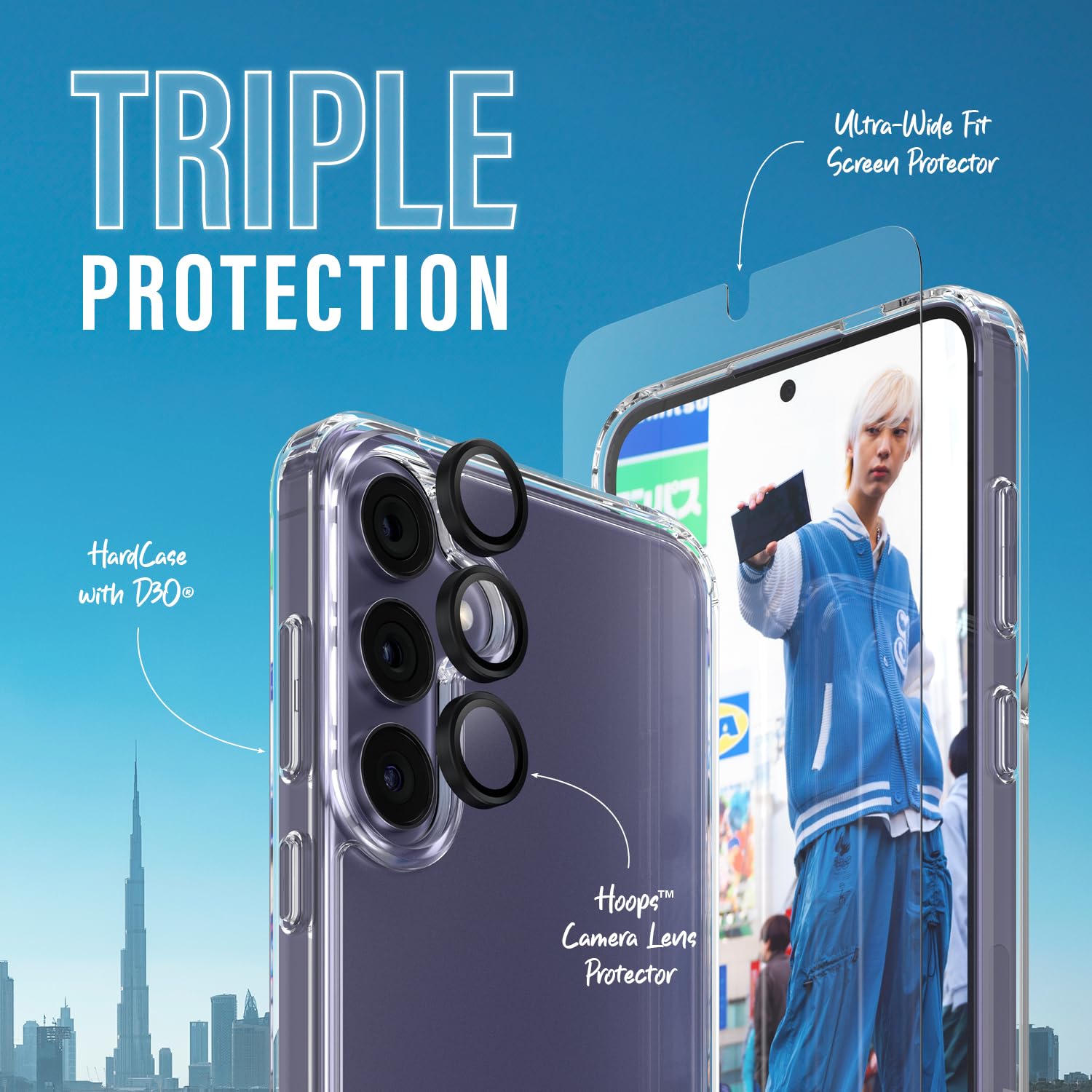PanzerGlass™ Bundle Protezione 3-In-1 per Samsung S24 - HardCase D3O® Bio, Protezione Lente PicturePerfect, Schermo Ultra-Wide Fit