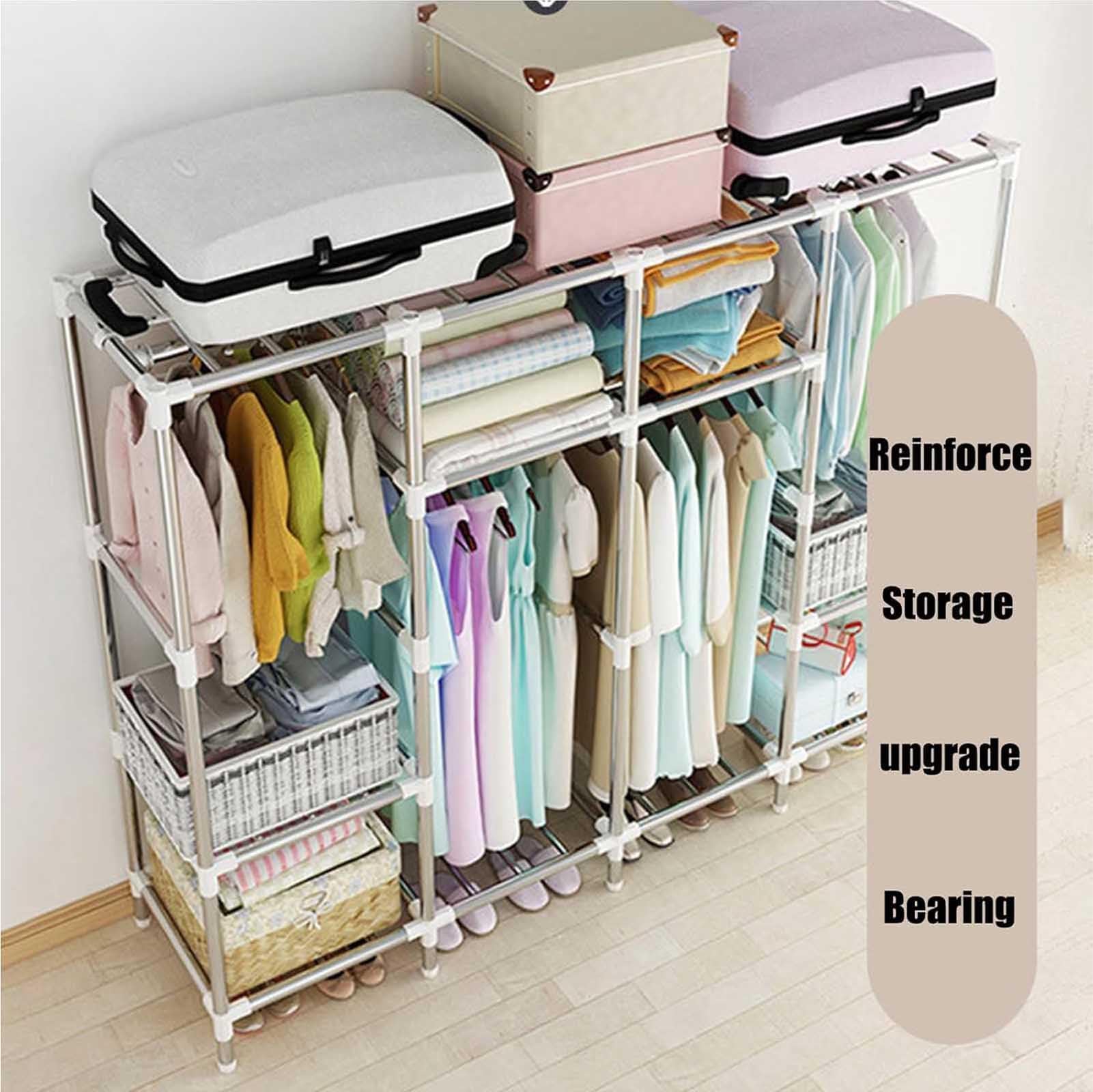 Armario de lona con rieles para colgar, almacenamiento de ropa grande para dormitorio, armario de tela, organizador duradero, 165 x 45 x 170 cm