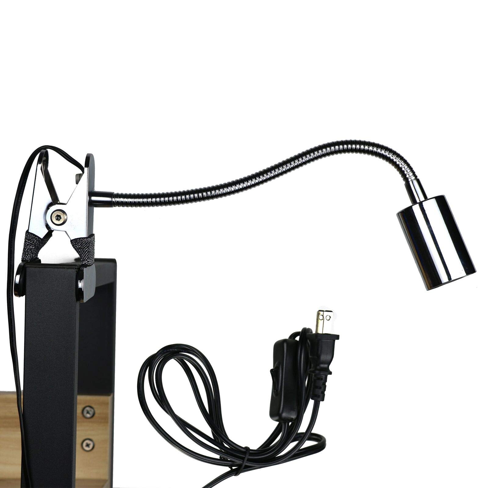 E26 Gooseneck Lamp Stand Clip-On with Plug in Cord On-Off Switch E27 Base Light Socket lamp Shade Bulb Holder Clamp on Flexible for LED Infrared Light/Bed Side/Uplight/Trade Show Lamp