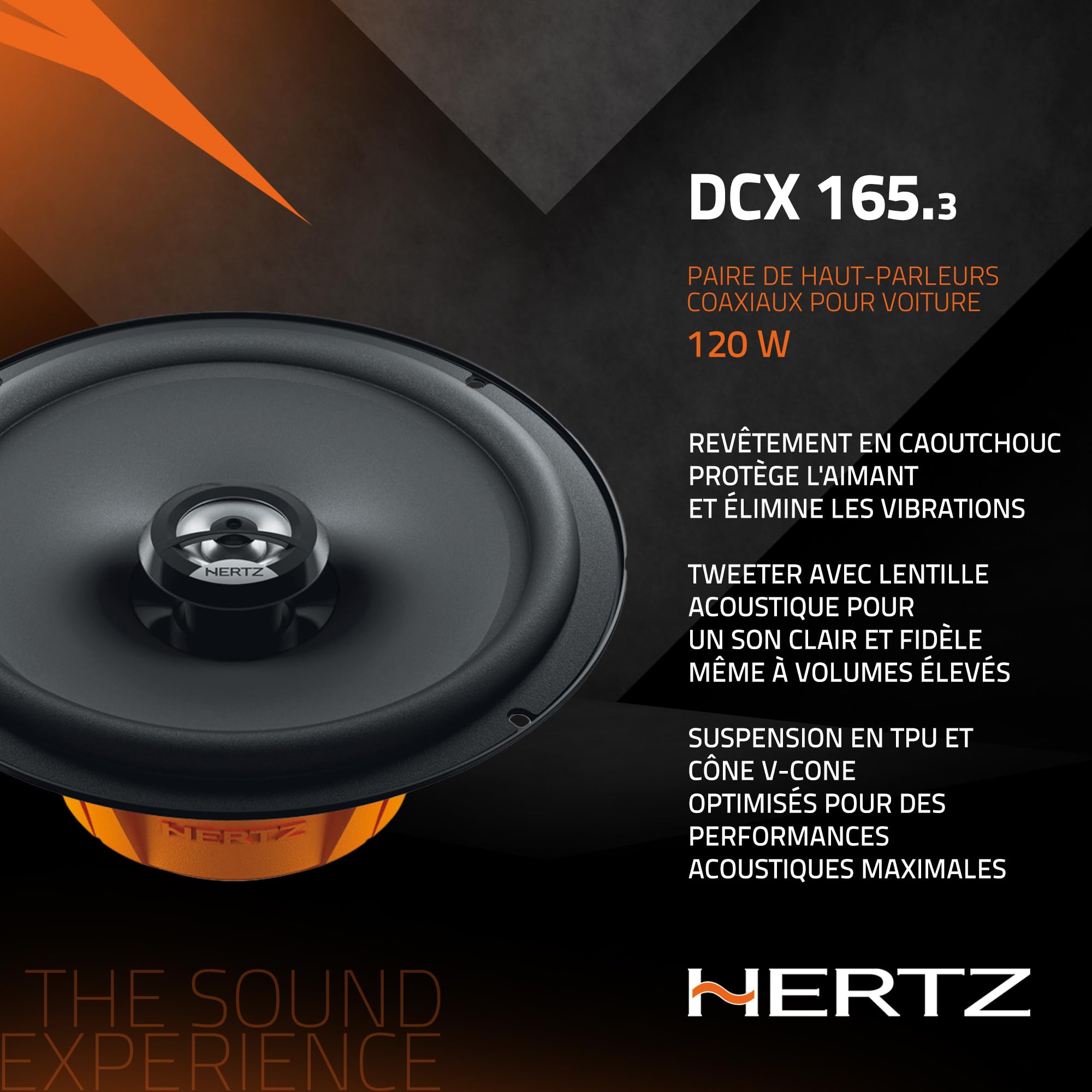 Hertz DCX 165.3 Paire de Haut-parleurs coaxiaux 2 Voies 165 mm, 120 W | papier pressé hydrofuge, tweeter PEI 15 mm, 6,5 pouces, 60 W RMS, 4 Ohm, 93 dB, 60-21000 Hz, aimant ferrite