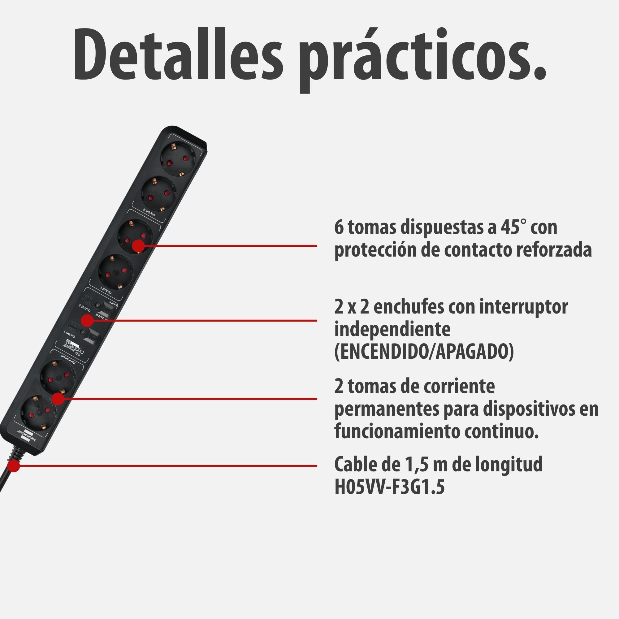 Brennenstuhl Connect Regleta Inteligente Eco-Line WS EL0102 con 6 Tomas programable (Regleta WiFi, Control por App o Voz, aplicación Gratuita, Compatible con Alexa y Google Assistant) Negro