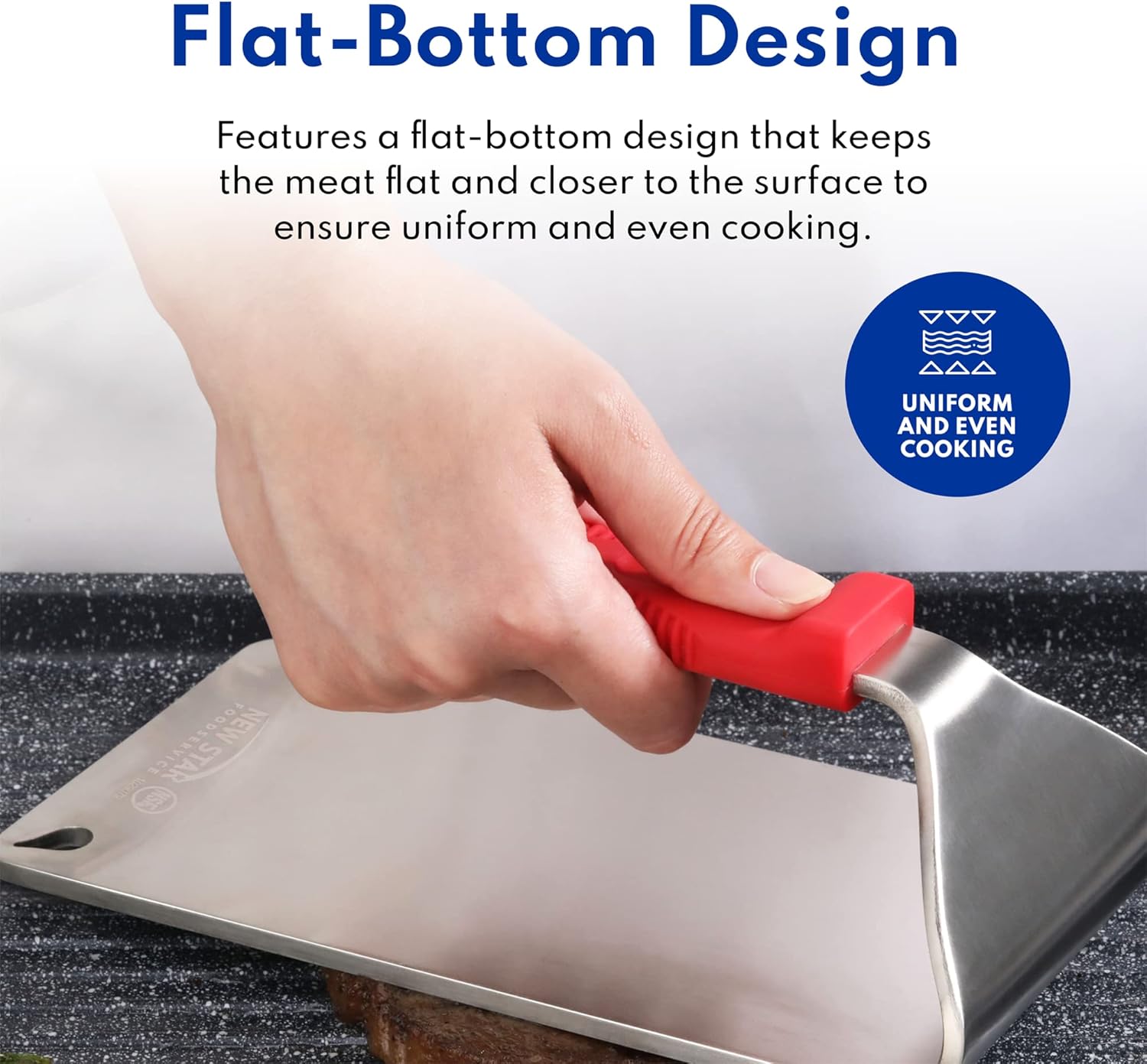 New Star Foodservice 1029079 Extra Heavy Duty Stainless Steel 18/8 Steak Weight/Grill Press, 8.5 x 4.25