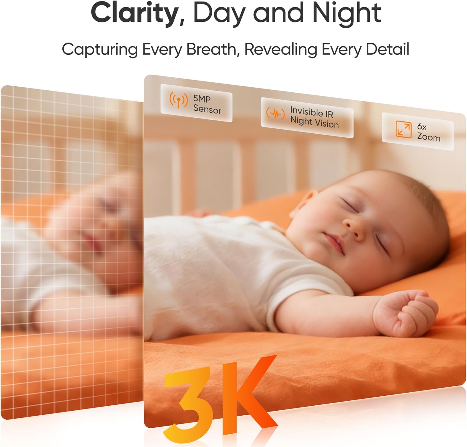Monai 3K Smart Baby Camera with 8H Portable Battery, Eye-Safe 950nm Night Vision, Secure WiFi Baby Camera Monitor with App, 24/7 Monitoring, 7 Safety Features & AI Assistant, Cry & Covered Face Alert