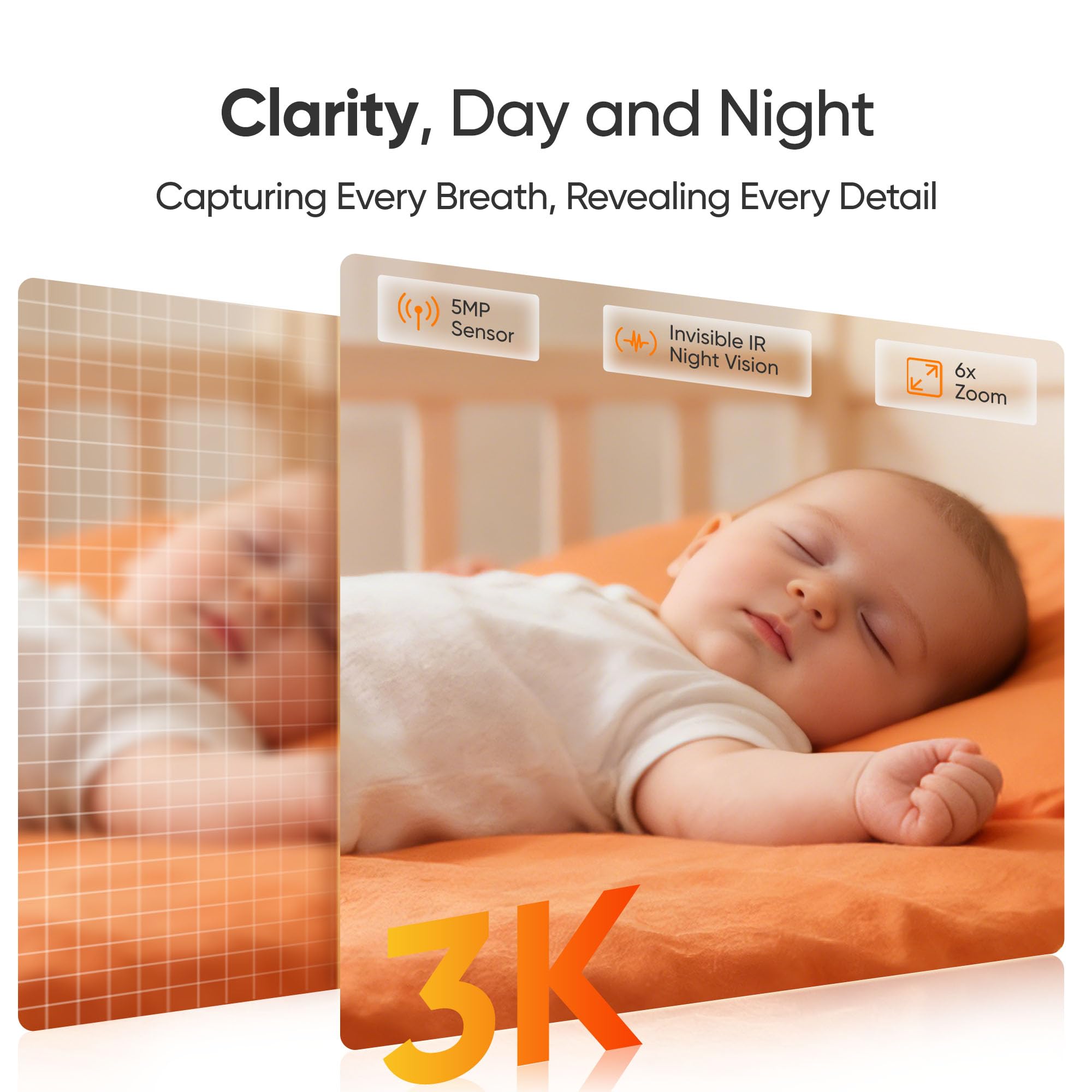 Monai 3K Smart Baby Camera with 8H Portable Battery, Eye-Safe 950nm Night Vision, Secure WiFi Baby Camera Monitor with App, 24/7 Monitoring, 7 Safety Features & AI Assistant, Cry & Covered Face Alert