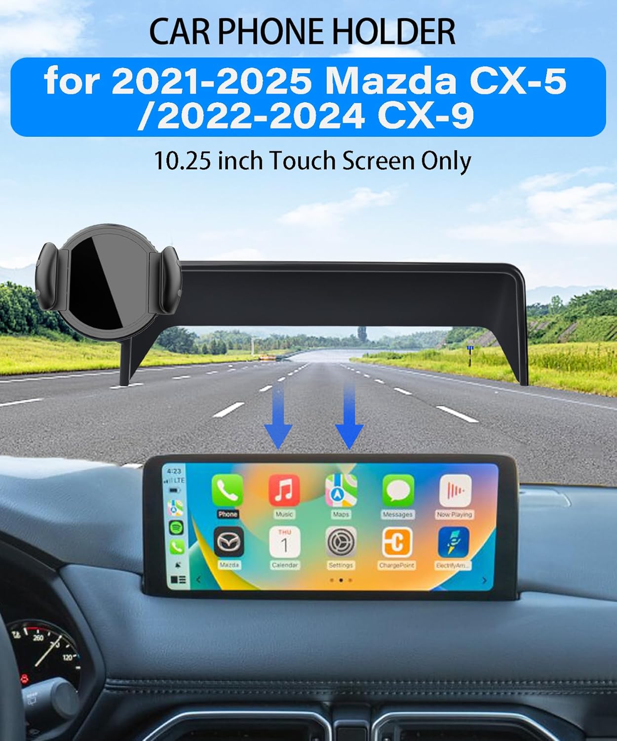 Magnetic Car Phone Mount for Mazda CX-5 2021-2025 / CX-9 2022-2024 Accessories, for MagSafe Strong Magnets Cell Phone Holder 10.25-Inch Touch Screen Cradles, with Portable Phone Gripper