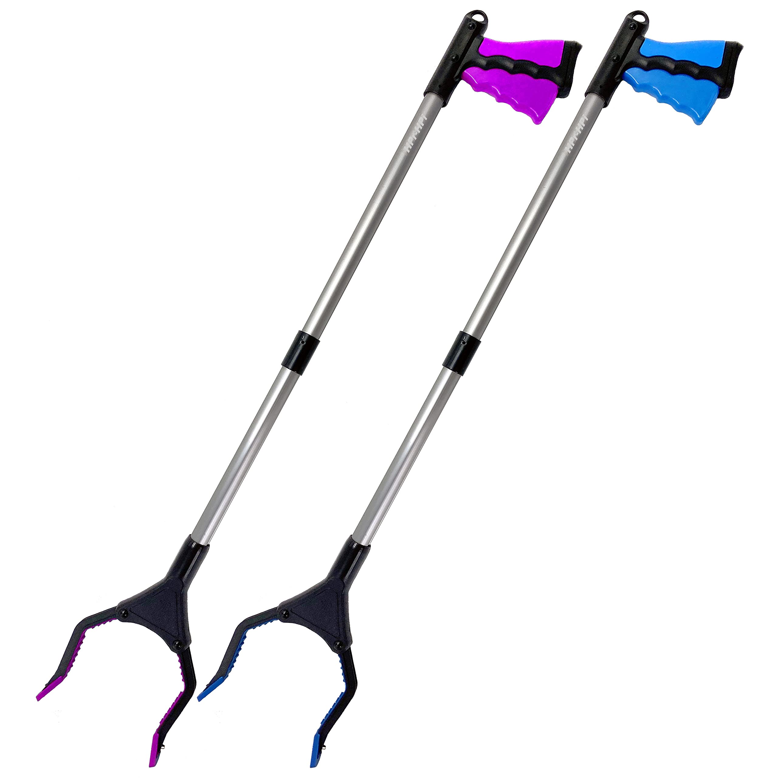 HPr-HPi 2-Pack Reacher Grabber Tool, Foldable Trash Picker Grabber, Trash Gripper, Garden Nabber, Litter Picker, Extended Grabber (Purple/Blue)