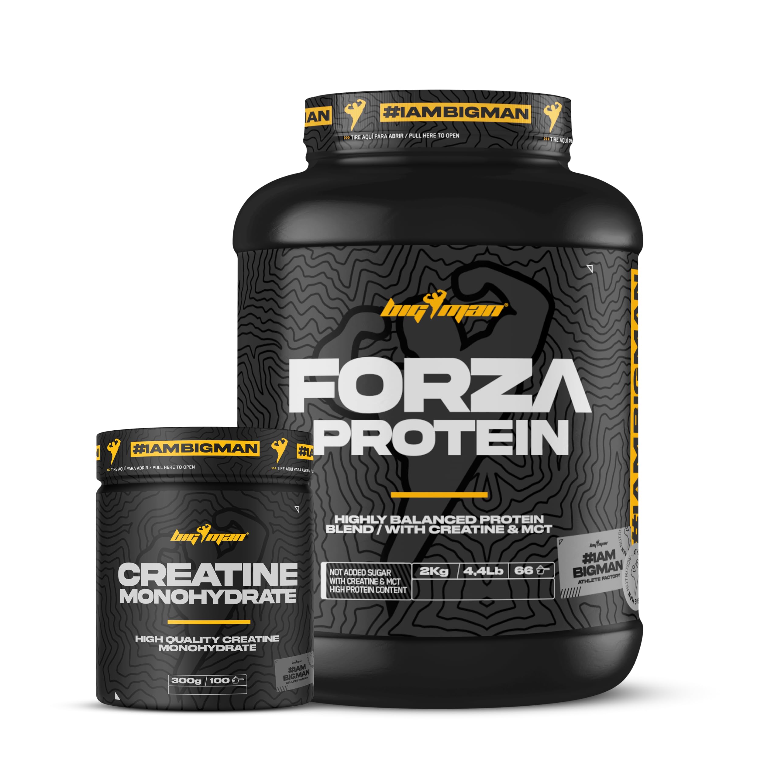 BigMan | Pack FORZA PROTEIN 2kg + CREATINA 300 GR | Proteína 80% | Aislado proteína Soja + Concentrado Whey | Creatina | Alto Contenido en Proteínas (Chocolate)