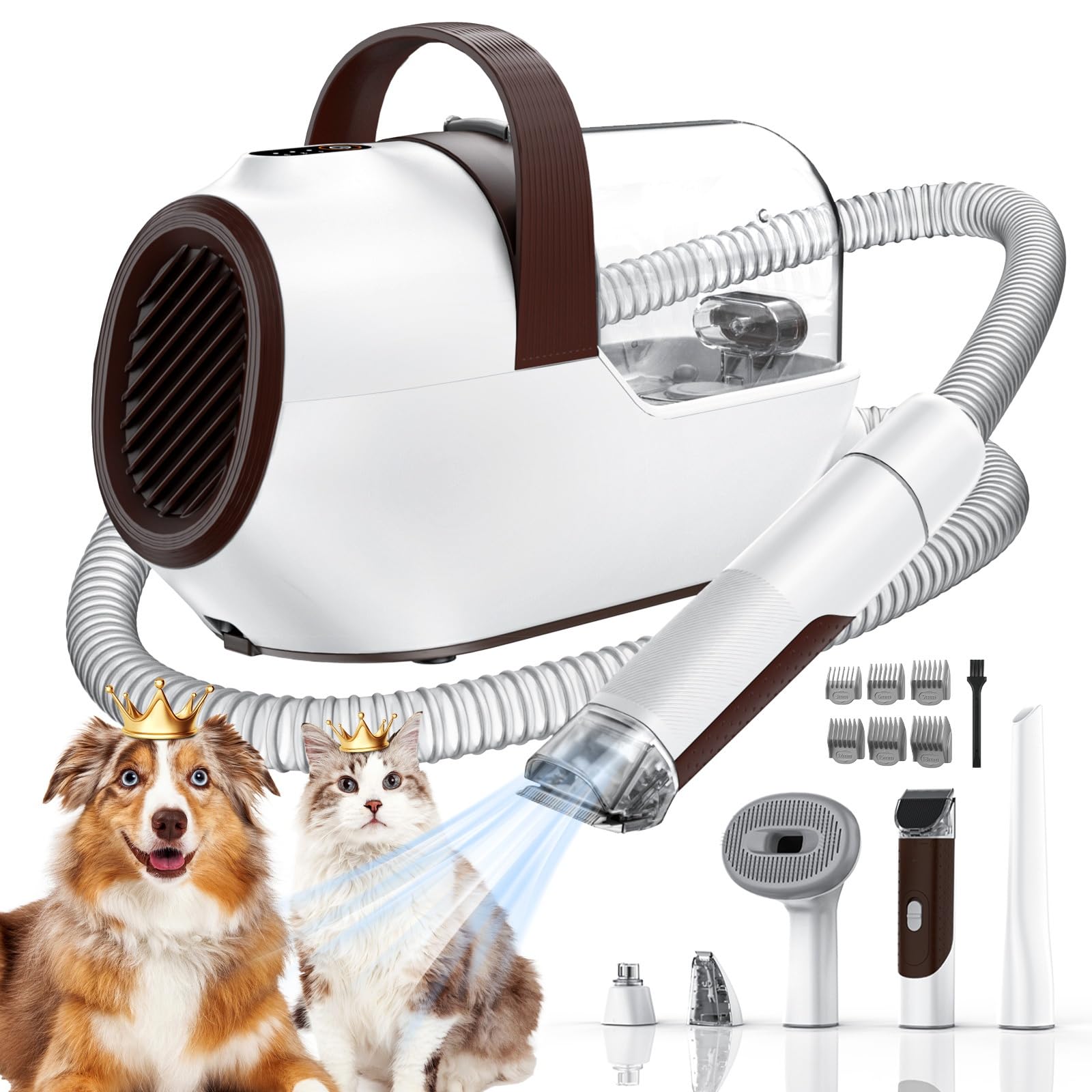 Ozumek Dog Grooming Vacuum, Dog Grooming Kit with Pet Clipper Nail Grinder, 3 Suction Modes Dog Brush Vacuum with 6 Pet Grooming Tools(Camel)