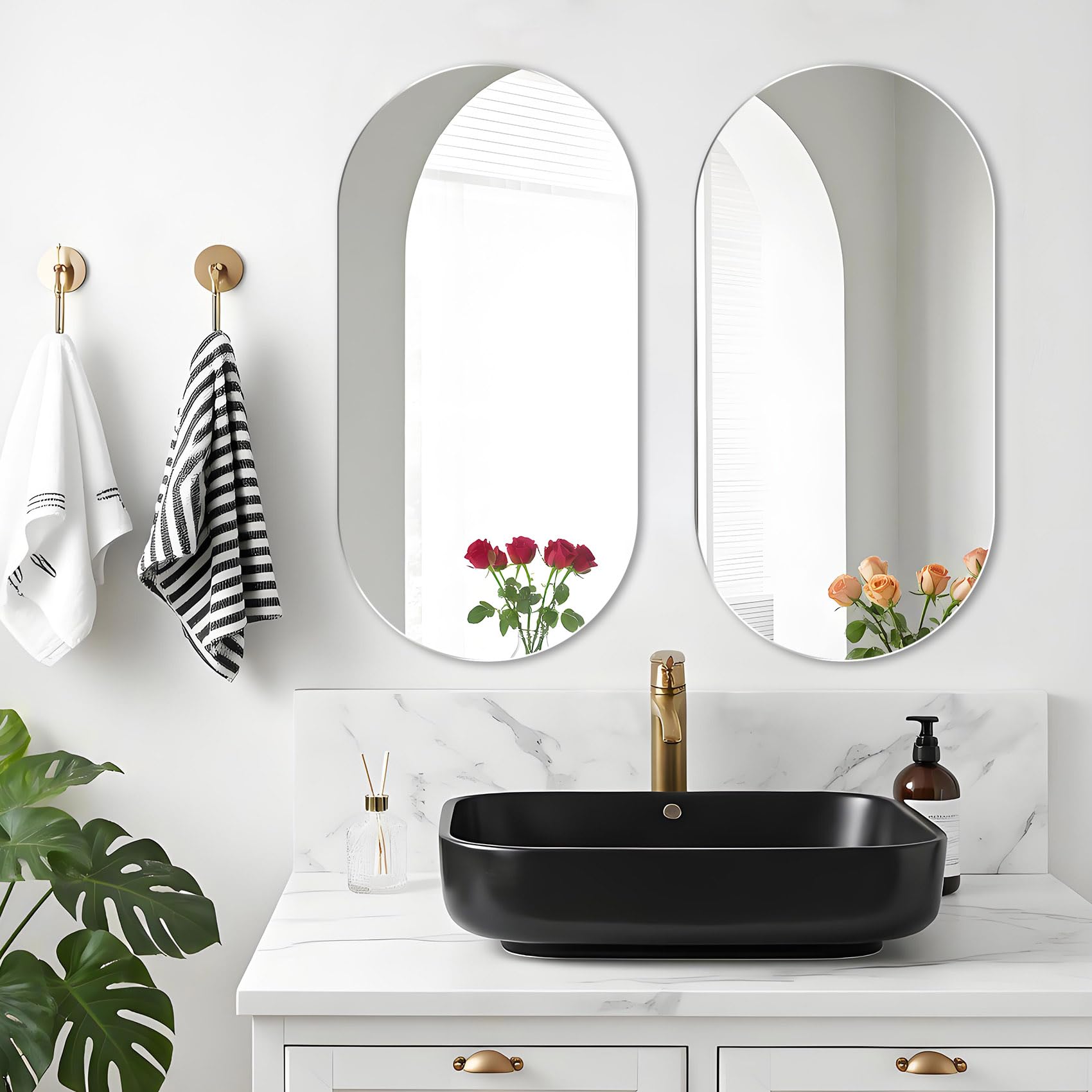 Specchio da Parete Ovale 30 x 60 cm Senza Cornice Specchio Ovale Moderno Specchio da Parete Grande Decorativo per Bagno Ingresso Soggiorno | Specchio da parete ad arco rotondo, senza cornice, per bagno, camera da letto, ingresso, soggiorno