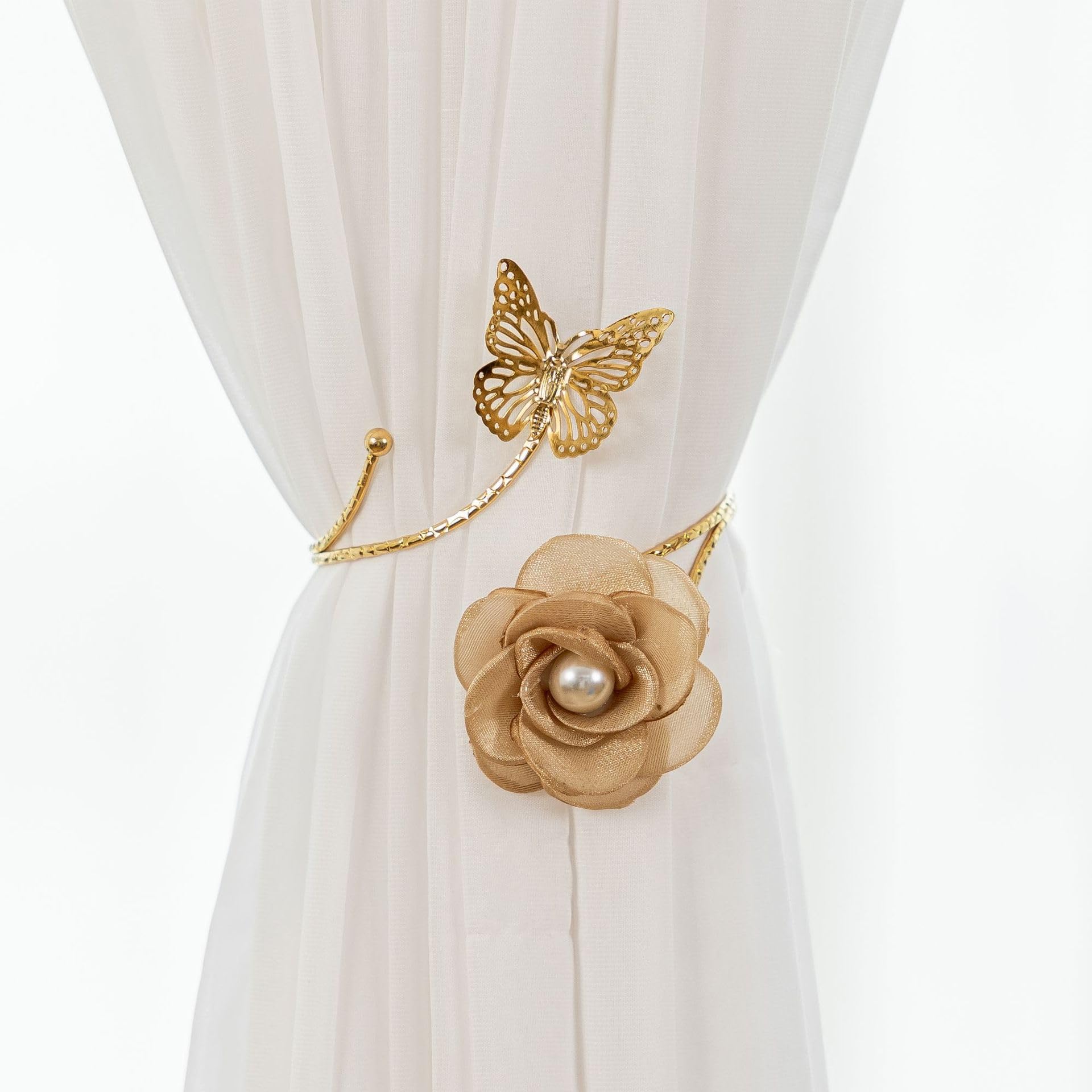 qbodp 2 Pack Golden Curtain Tiebacks Butterfly Flower Tie Backs for Curtains,Home Decor Living Room Curtain Decoration,Brown