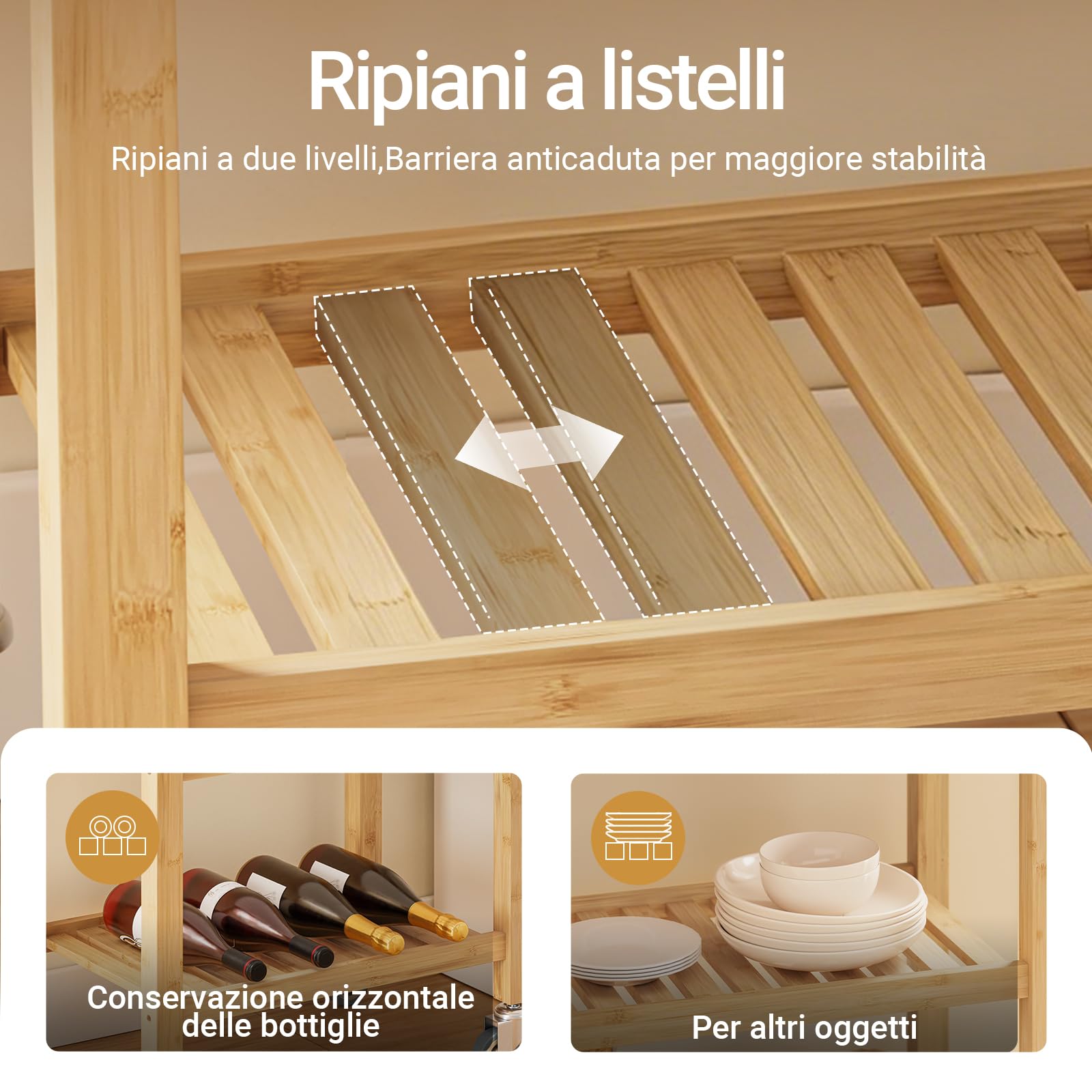 SoBuy Carrello da Cucina in Bambù Carbonizzato – Mobile da Cucina con Ruote e Cassetto, Carrello Mobile, per Cucina, Sala da Pranzo ed Esterno 58×40×86 cm FKW135-N