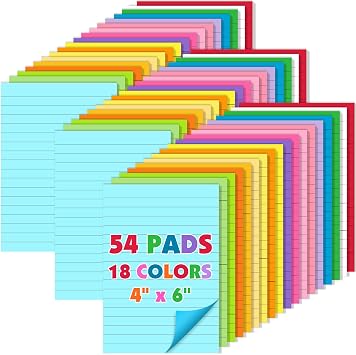 54 Pads Lined Sticky Notes, 18 Colors 4in 6in Note Pads, 24 Sheets/Pad