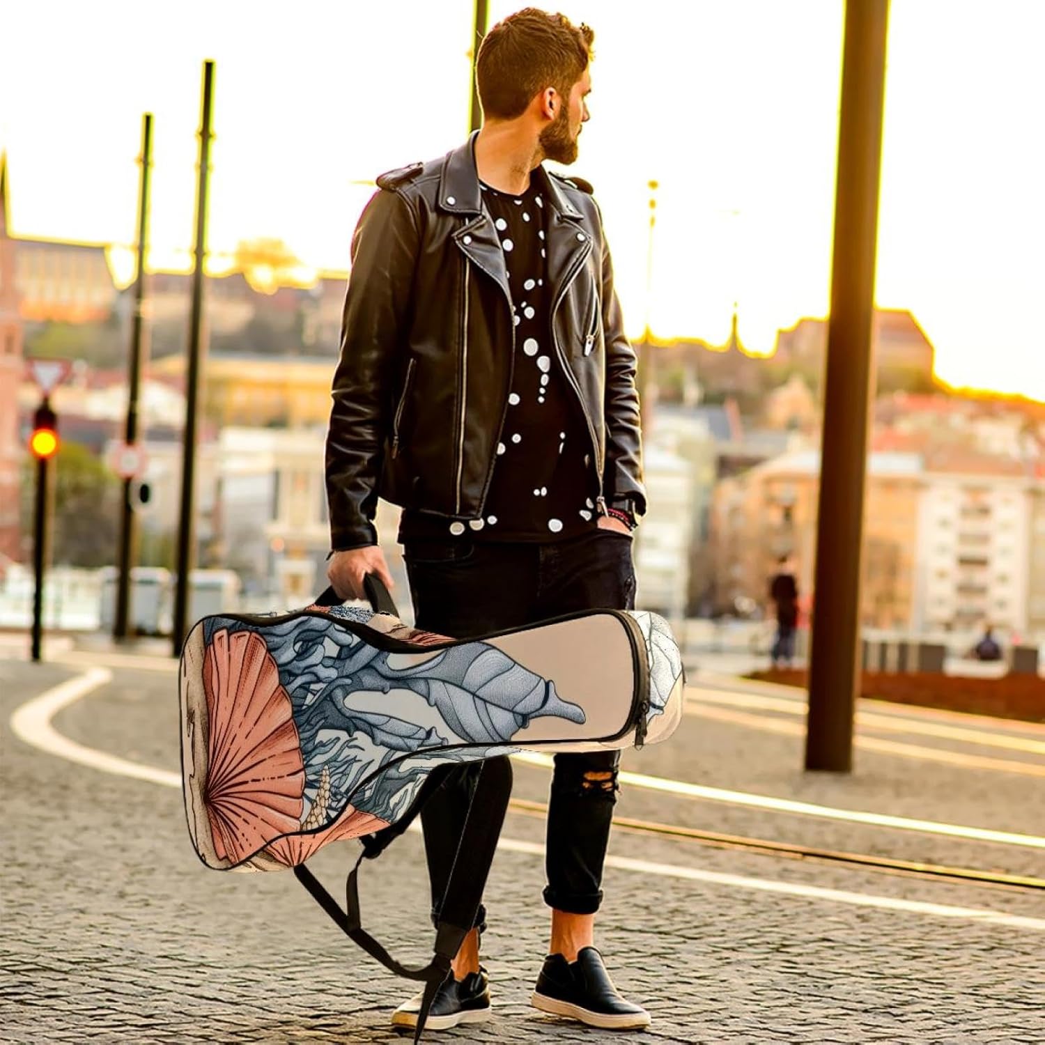 Acoustic Guitar Bag, 40 41 42 Inch Guitar Case Cover Soft Guitar Gig Bag for Acoustic Electric Bass Classical Guitar, Undersea Life Seashells Corals and Seaweed