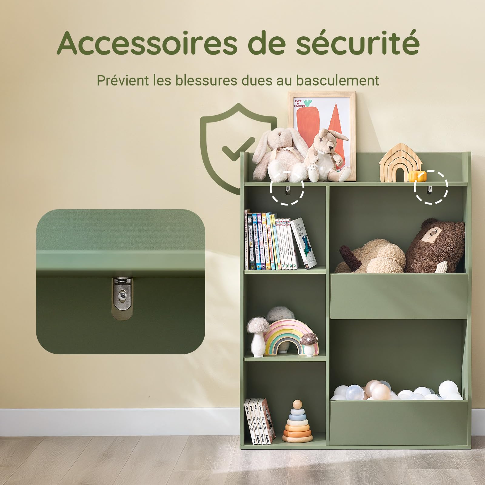 SoBuy Bibliothèque Enfant Rangement Jouet Enfant avec 5 Compartiments Meuble Rangement Jouet Étagère Bibliothèque Porte-revues Vert 80x34x104cm KMB55-K-GR
