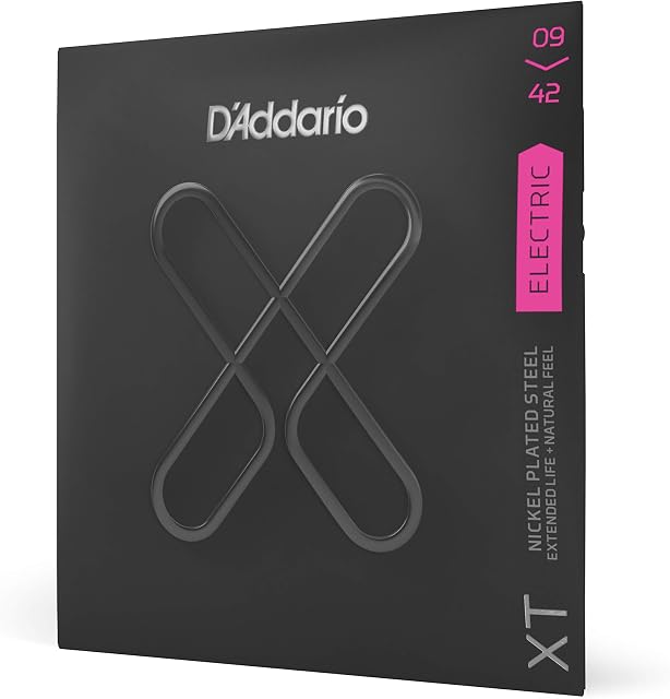 D'Addario Guitar Strings - XT Nickel Coated Electric Guitar Strings - XTE0942 - Extended String Life with Natural Tone, Feel - For 6 String Guitars - 09-42 Super Light