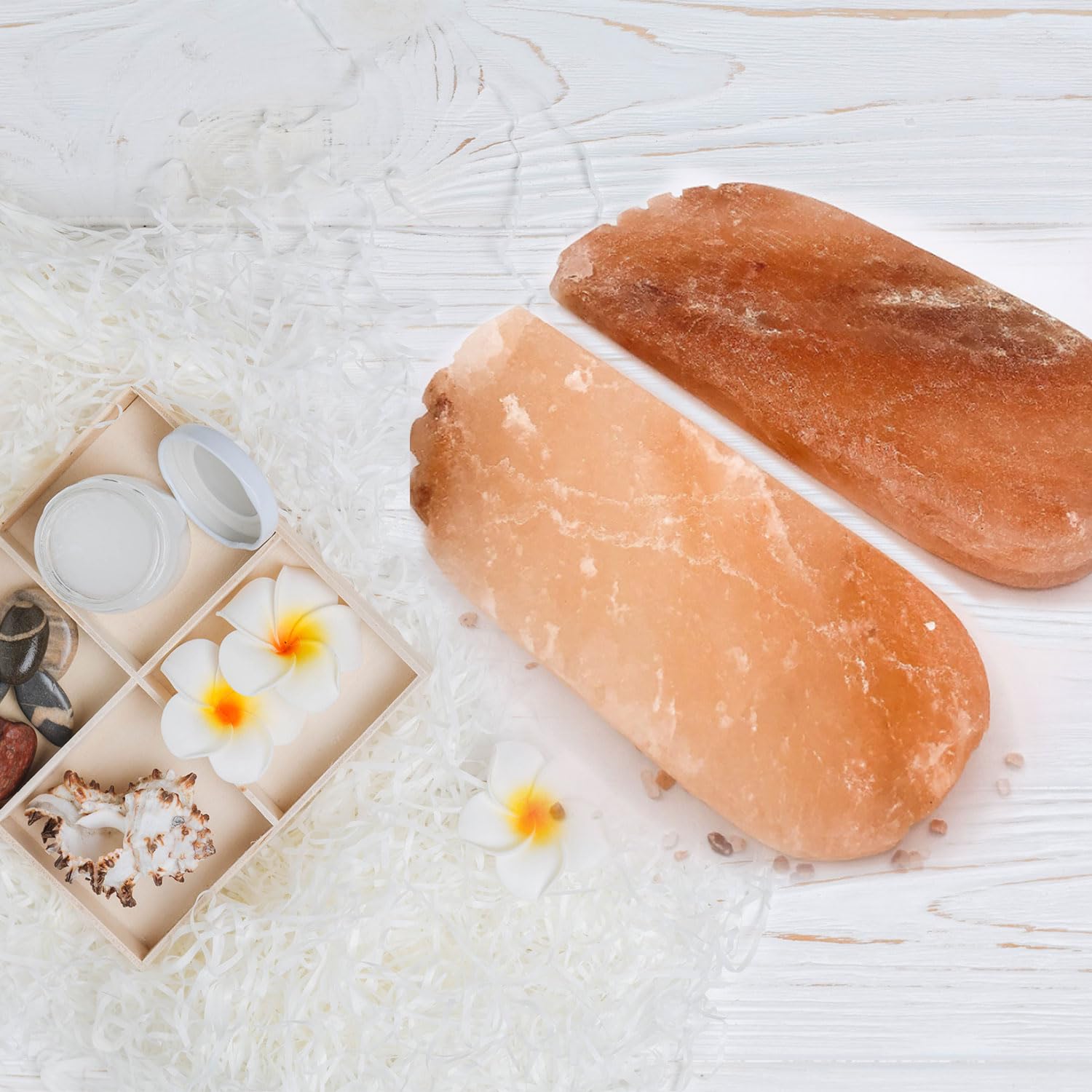 Glowyn Himalayan Salt Foot Spa Stones, Set of 2 – Natural Pink Salt Foot Rest Blocks for Warm At-Home Spa &amp; Relaxation – 10 x 4 x 1 Inch