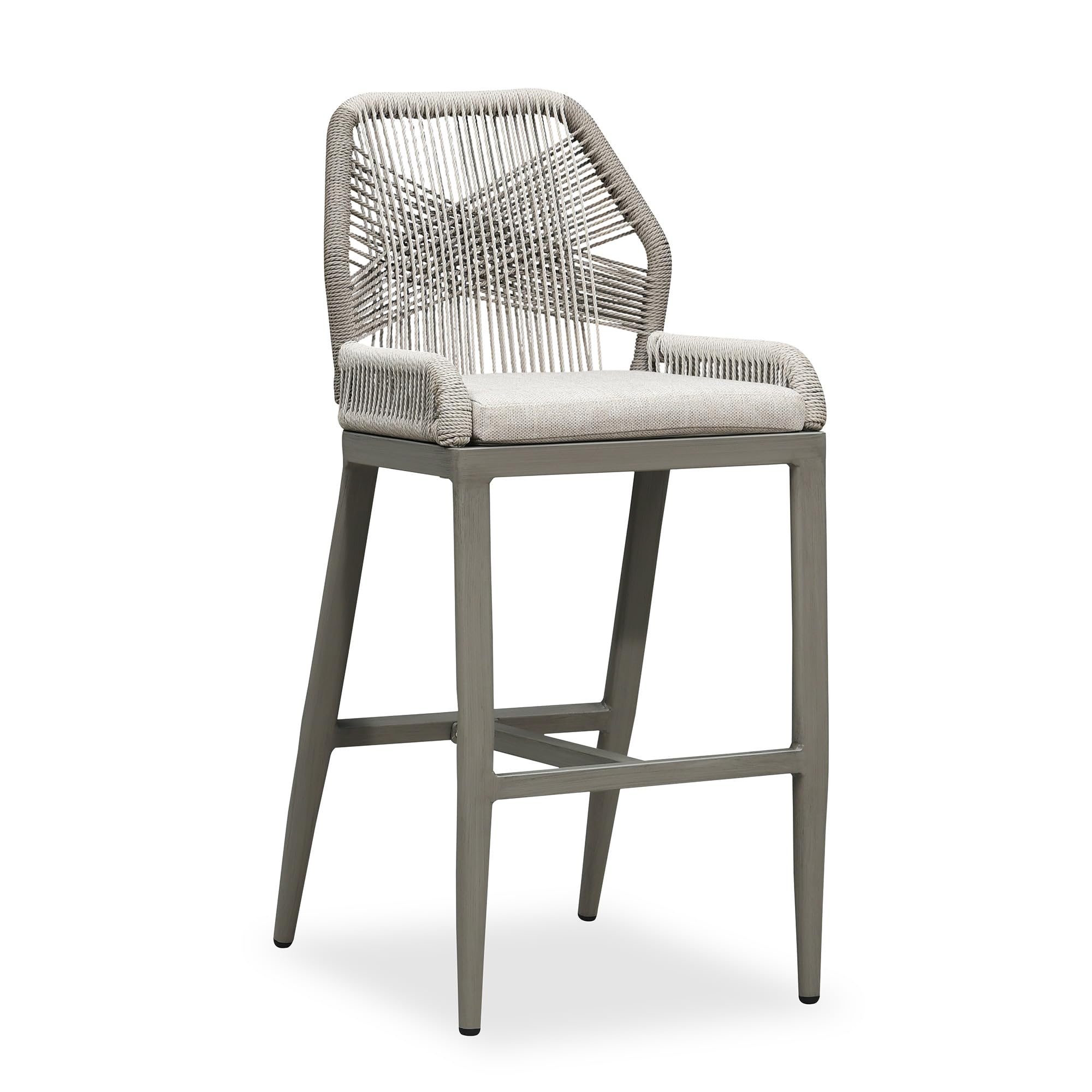 PURPLE LEAF 1 Piece Bar Height Stool with Cushion and Back, Light Grey