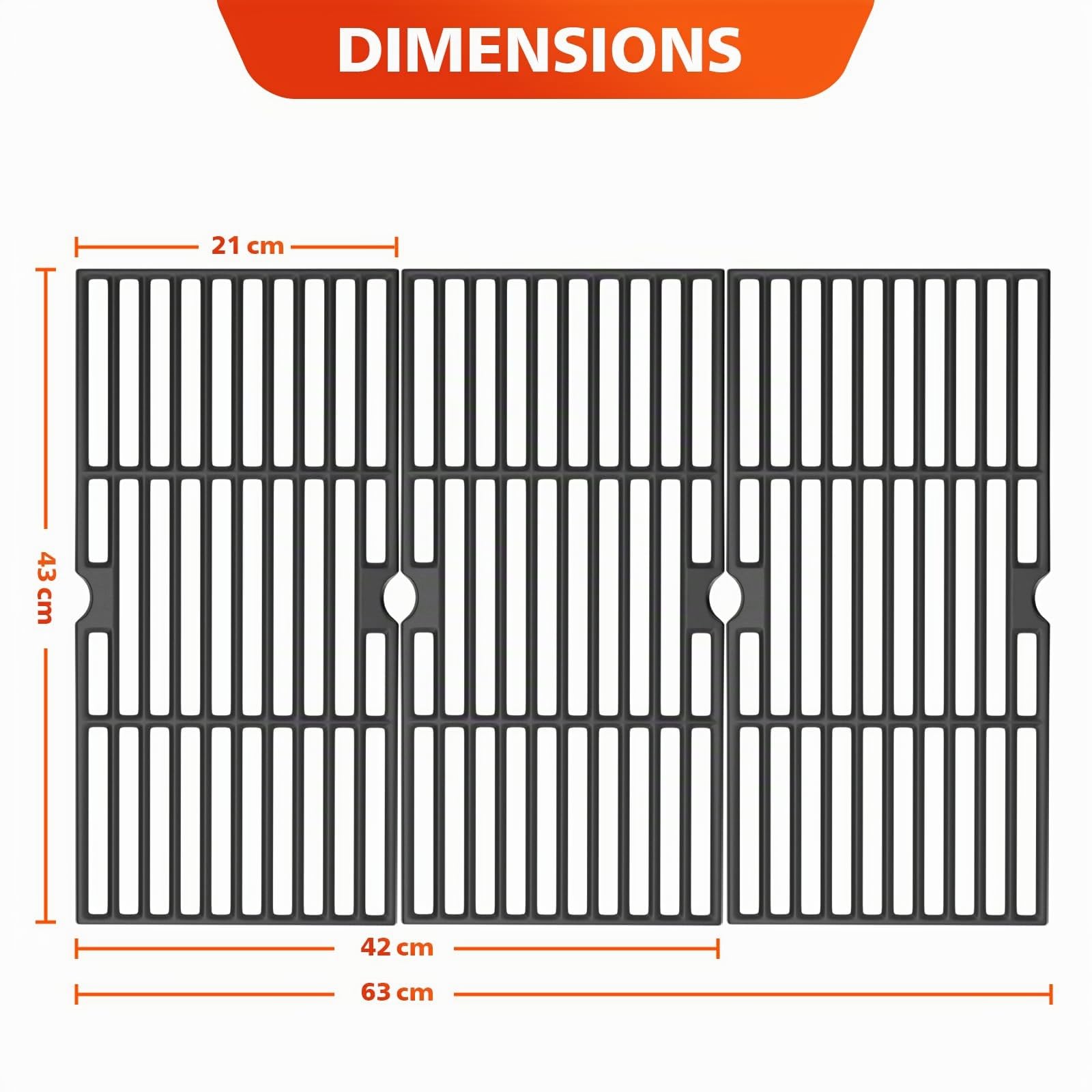 Denmay Grilles en fonte 43 x 63 cm pour Charbroil, Enders Boston 3, Enders Monroe 3 Pro, Landmann Triton 3&4, Profi Cook PC-GG 1058/1059, Barbecook Siesta 310, Broil King, Lot de 3